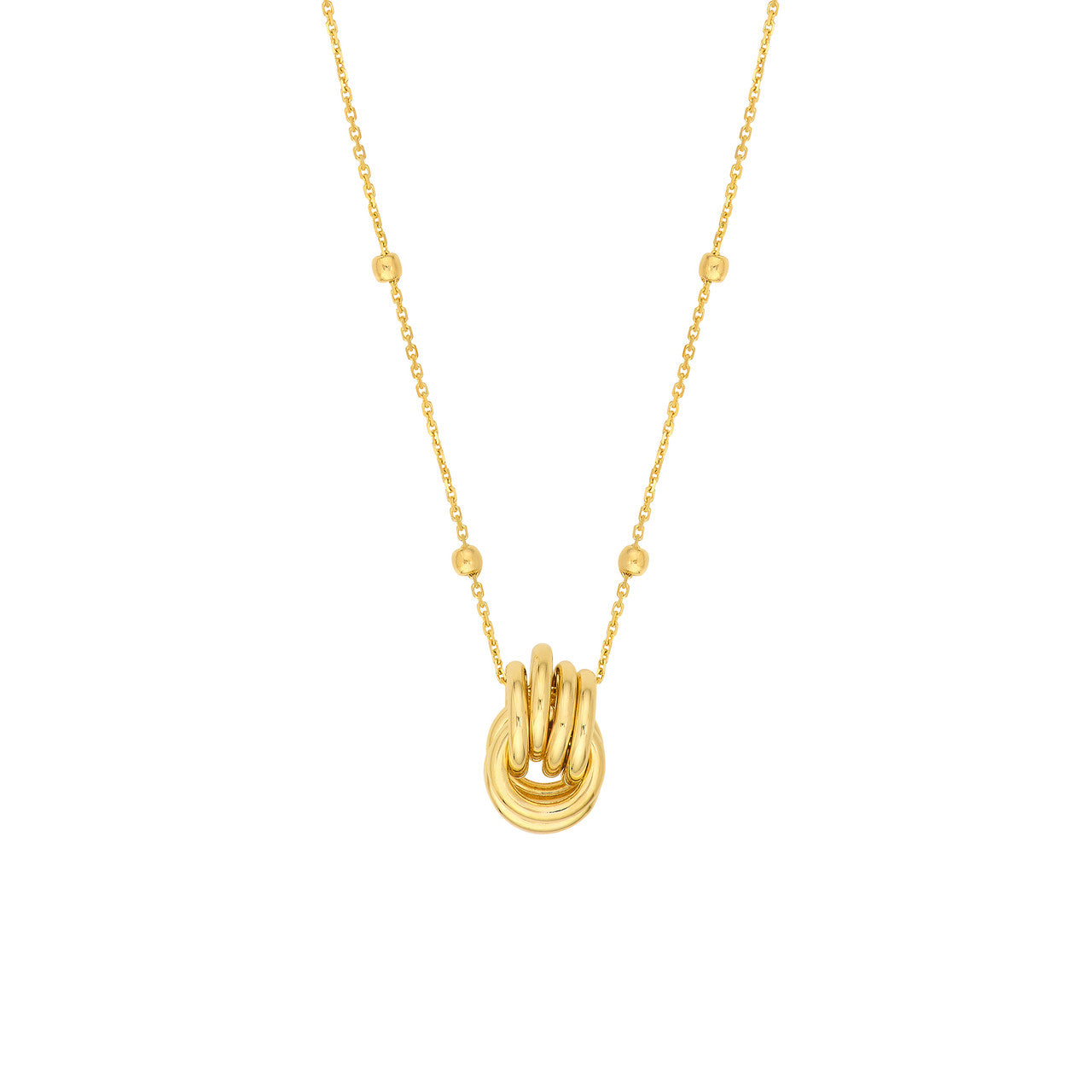 14K Yellow Gold Love Knot Pendant Bead Station Necklace - Queen May