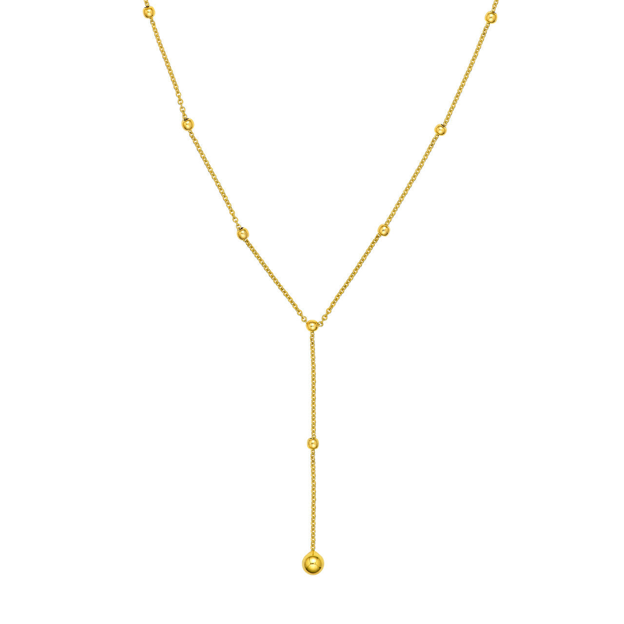 14K Yellow Gold Beaded Chain Lariat Necklace - Queen May