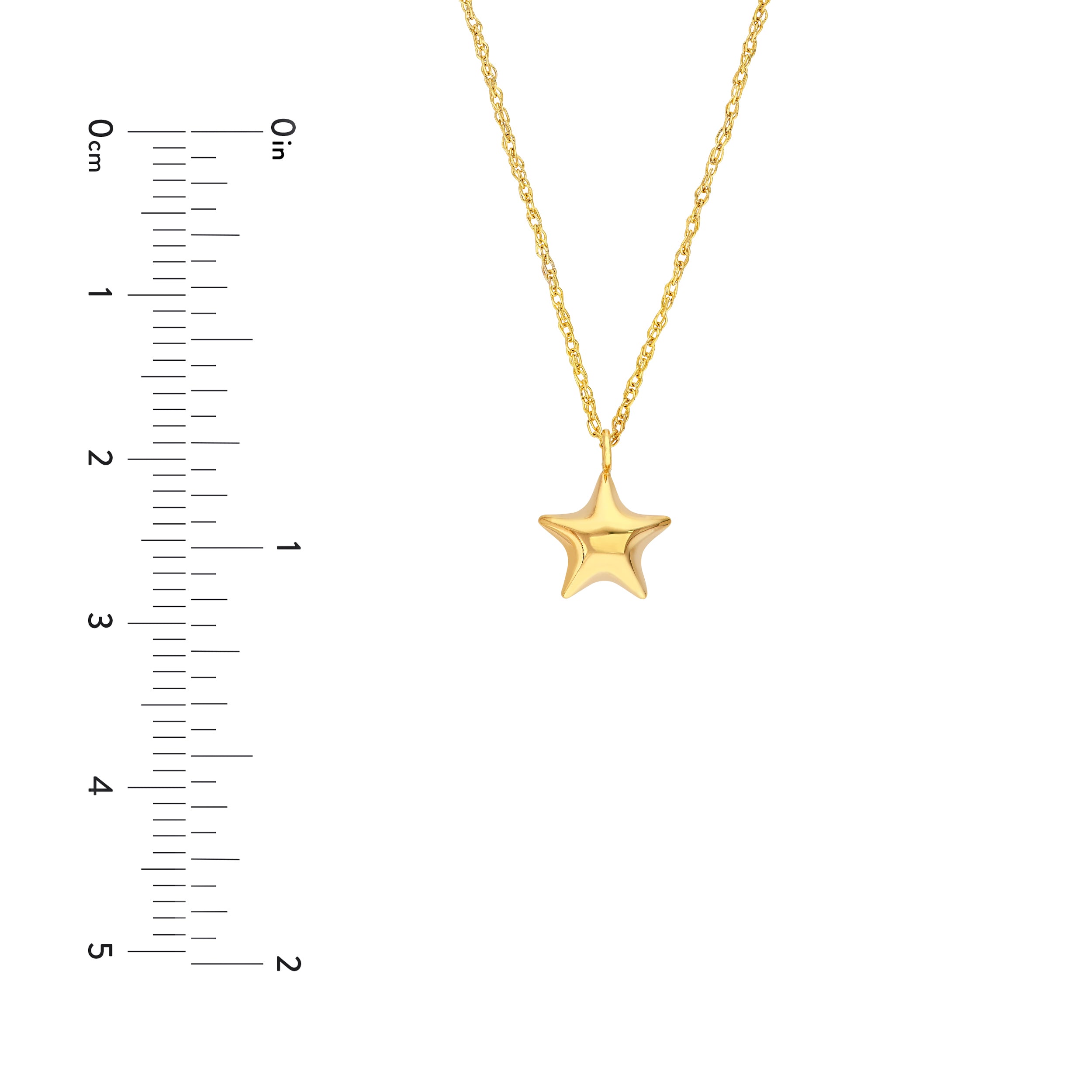 14K Yellow Gold Puffy Polished Star Pendant Necklace - Queen May