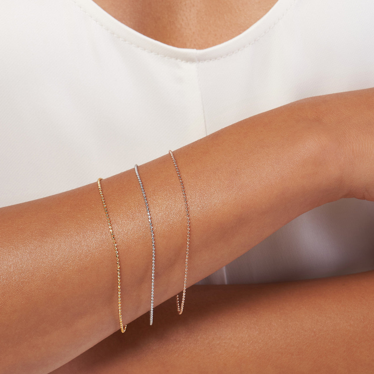 14K Gold Mini Diamond Cut Bead Bracelet - Queen May