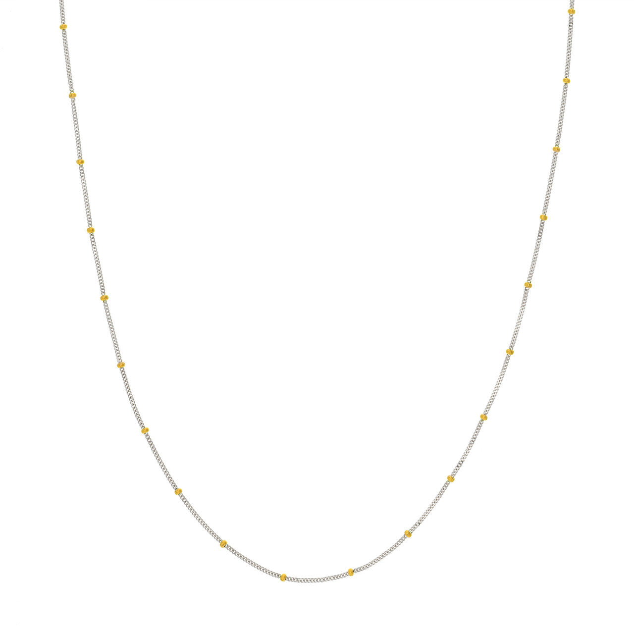 14K Gold Two-Tone 2.0mm Bead Station Curb Chain Necklace - Queen May