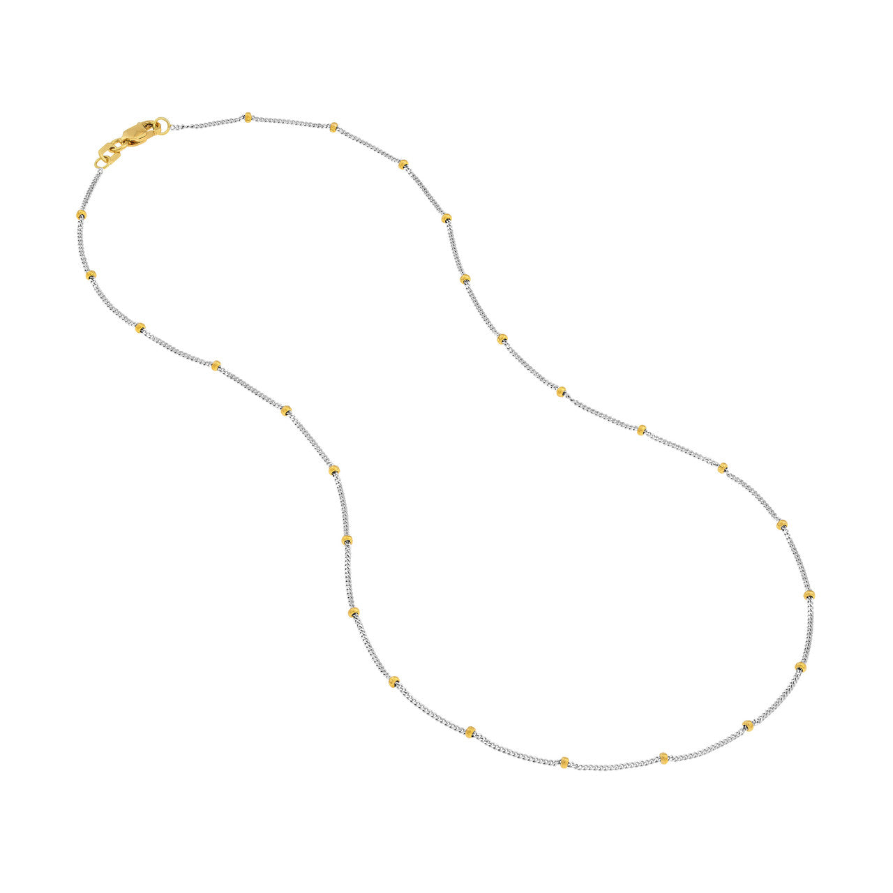 14K Gold Two-Tone 2.0mm Bead Station Curb Chain Necklace - Queen May