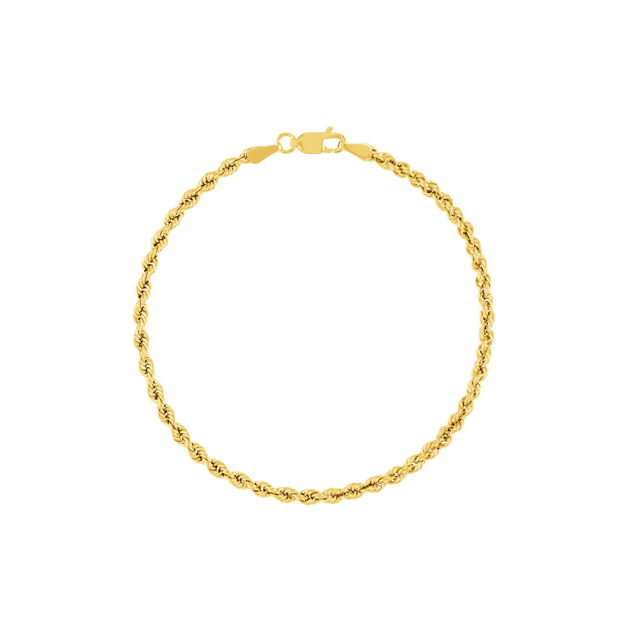14K Yellow Gold 2.9mm Hollow Rope Chain Bracelet - Queen May