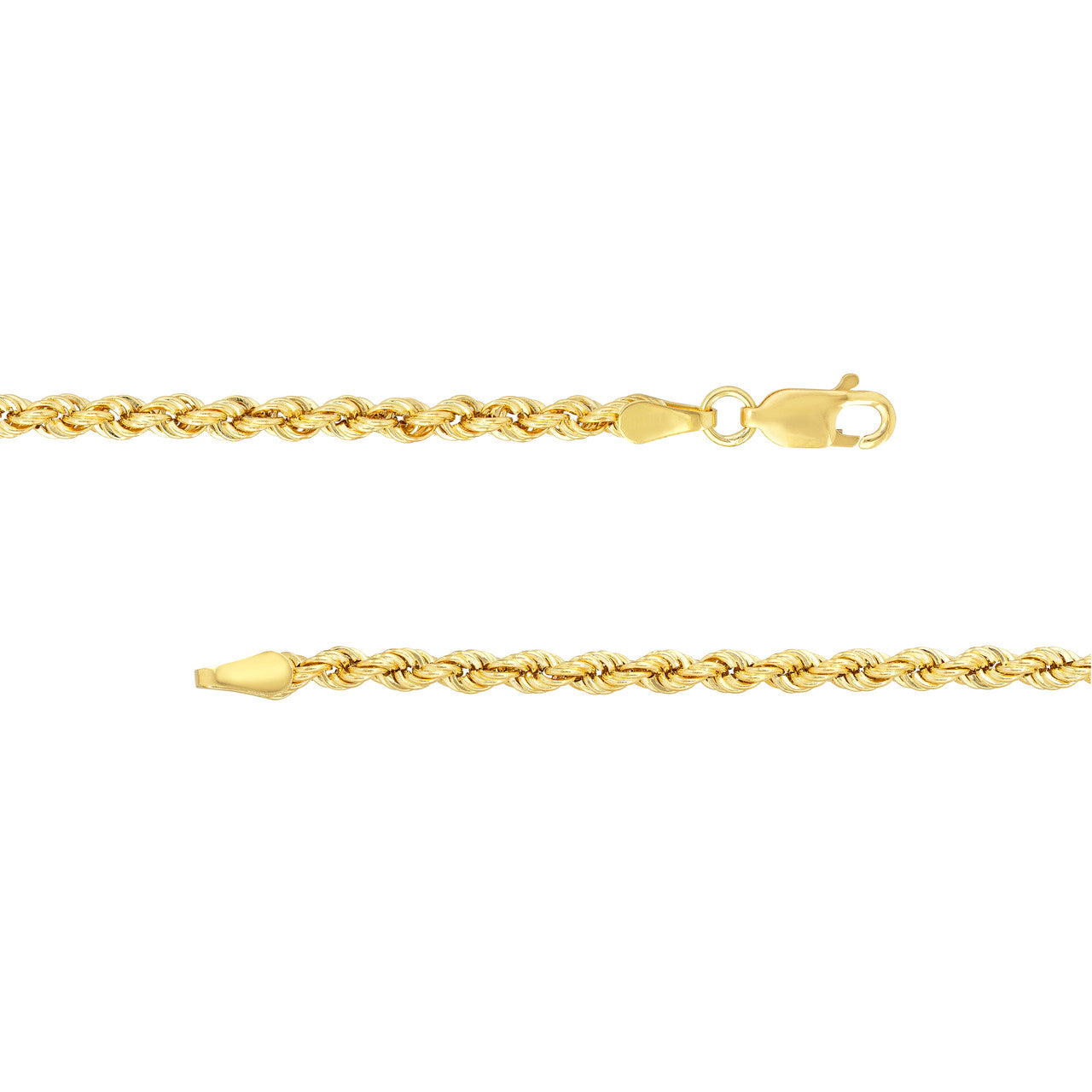 14K Yellow Gold 2.9mm Hollow Rope Chain Necklace - Queen May