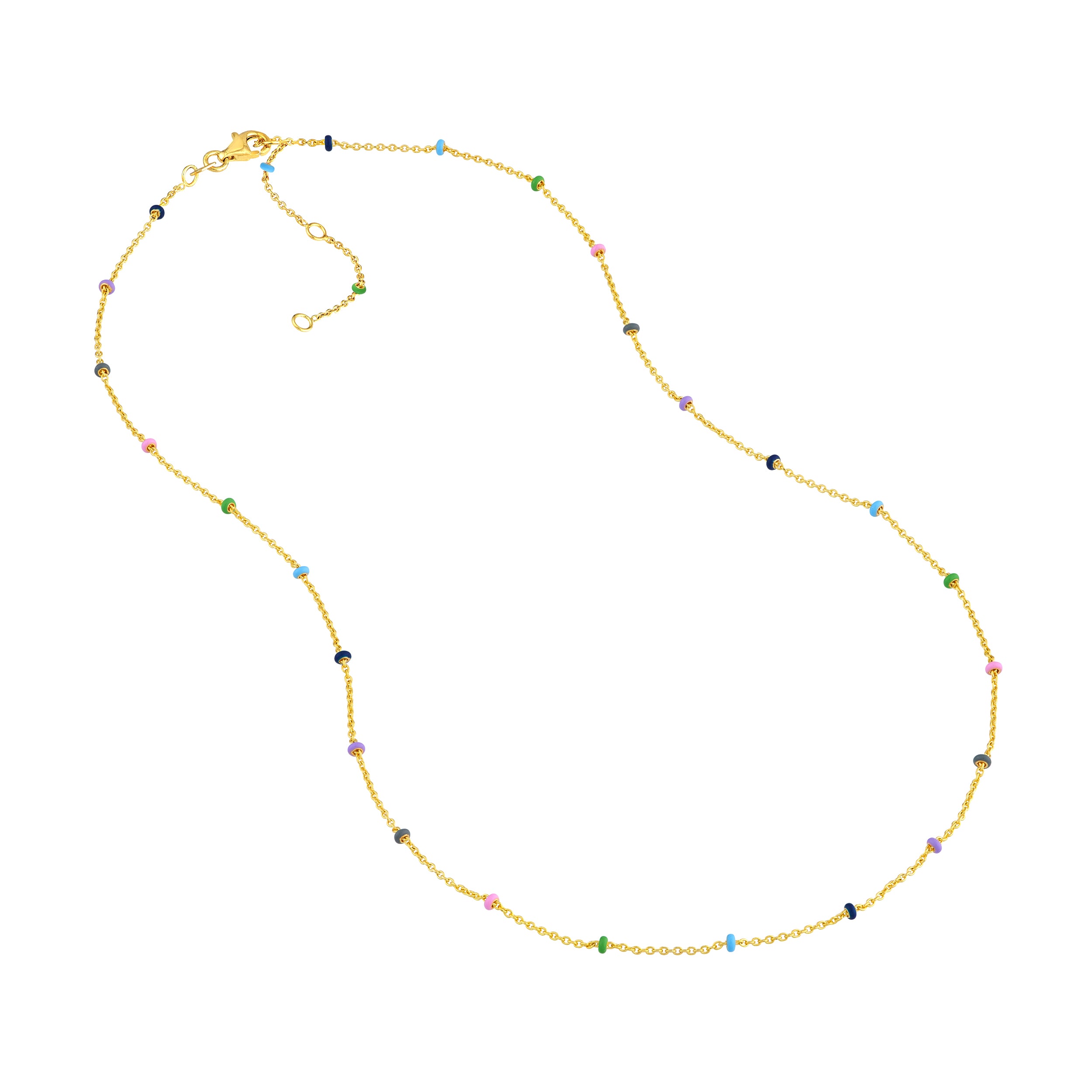 14K Yellow Gold Multicolor Enamel Saturn Chain Necklace - Queen May