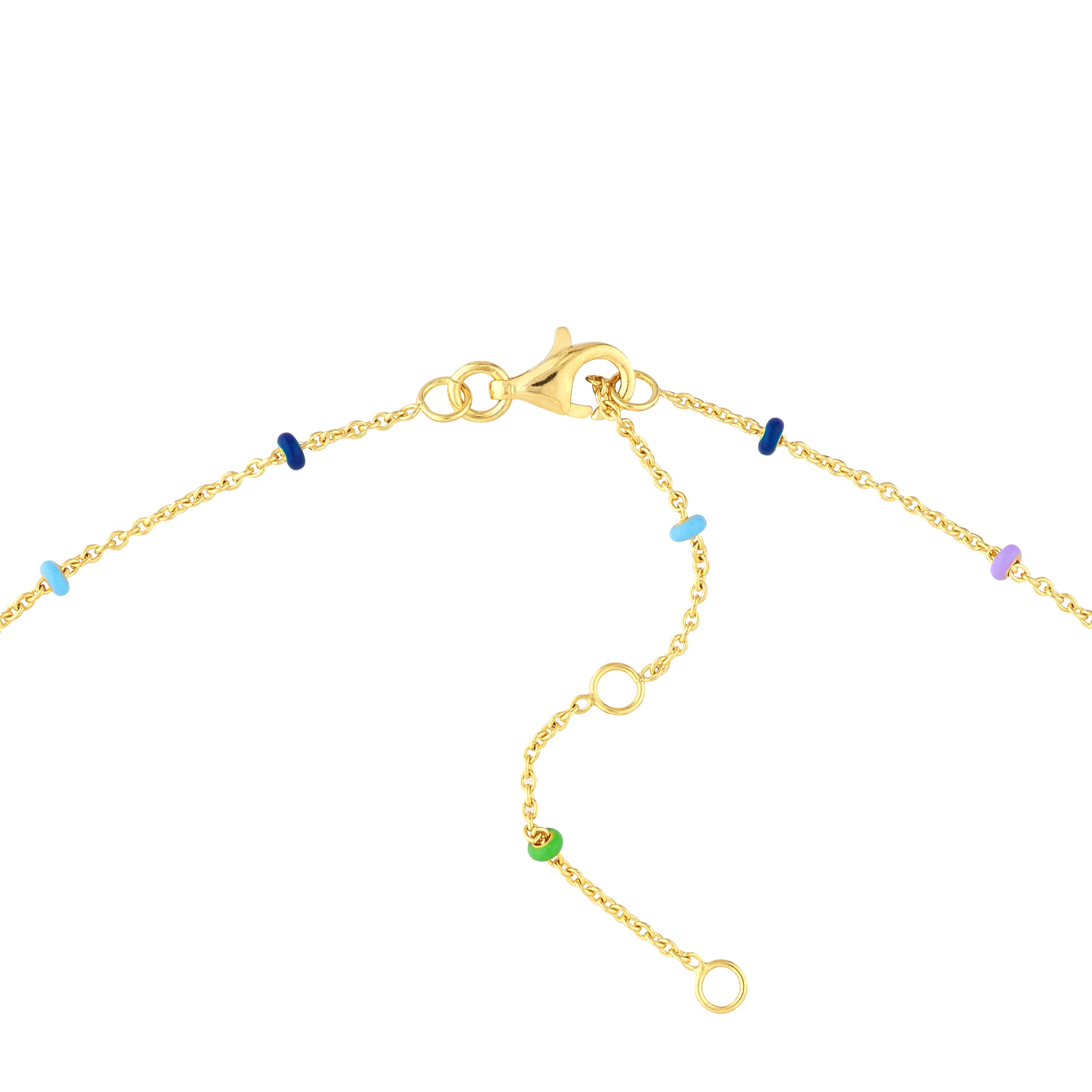 14K Yellow Gold Multicolor Enamel Saturn Chain Necklace - Queen May