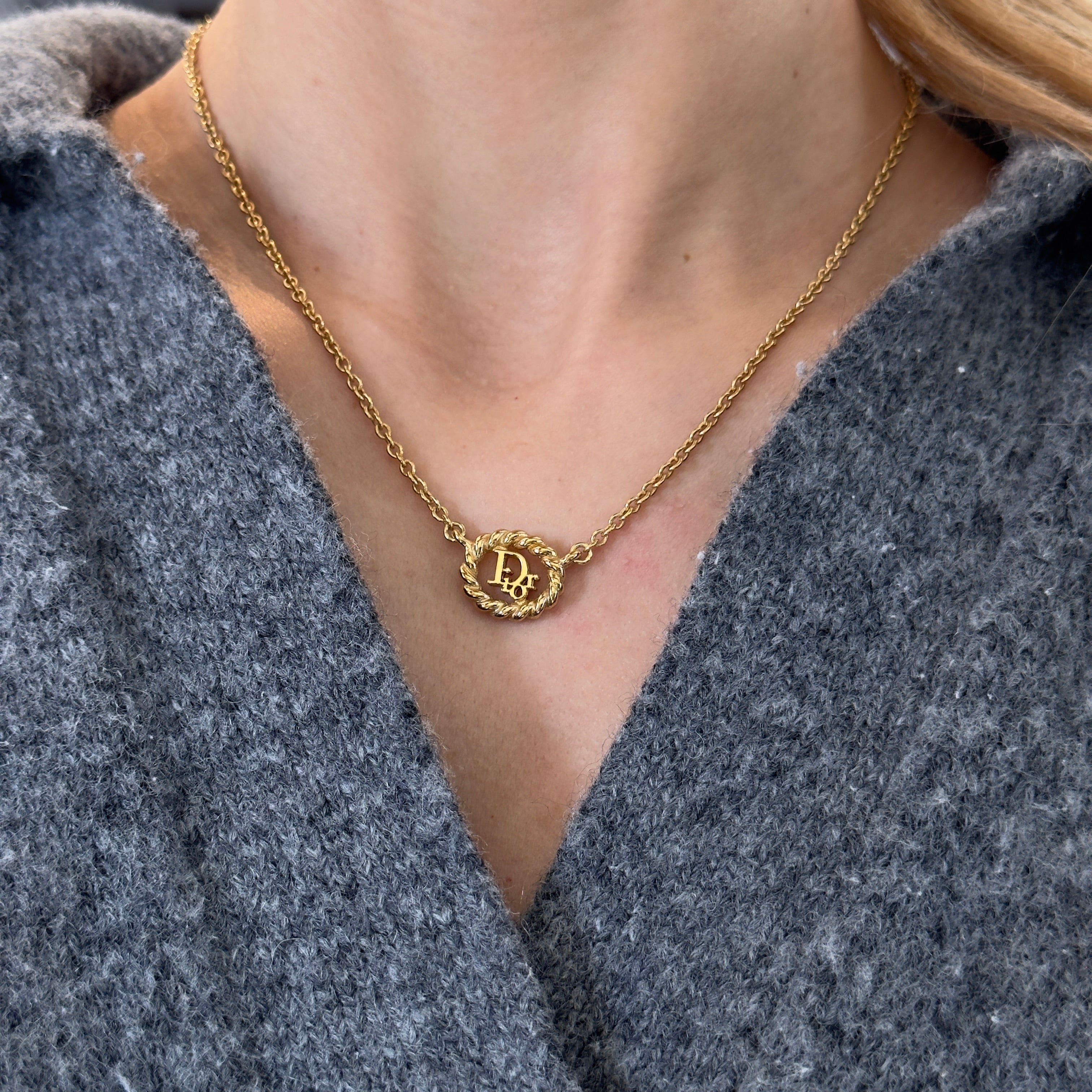 Vintage Christian Dior Woven Charm Necklace Gold Plated - Queen May