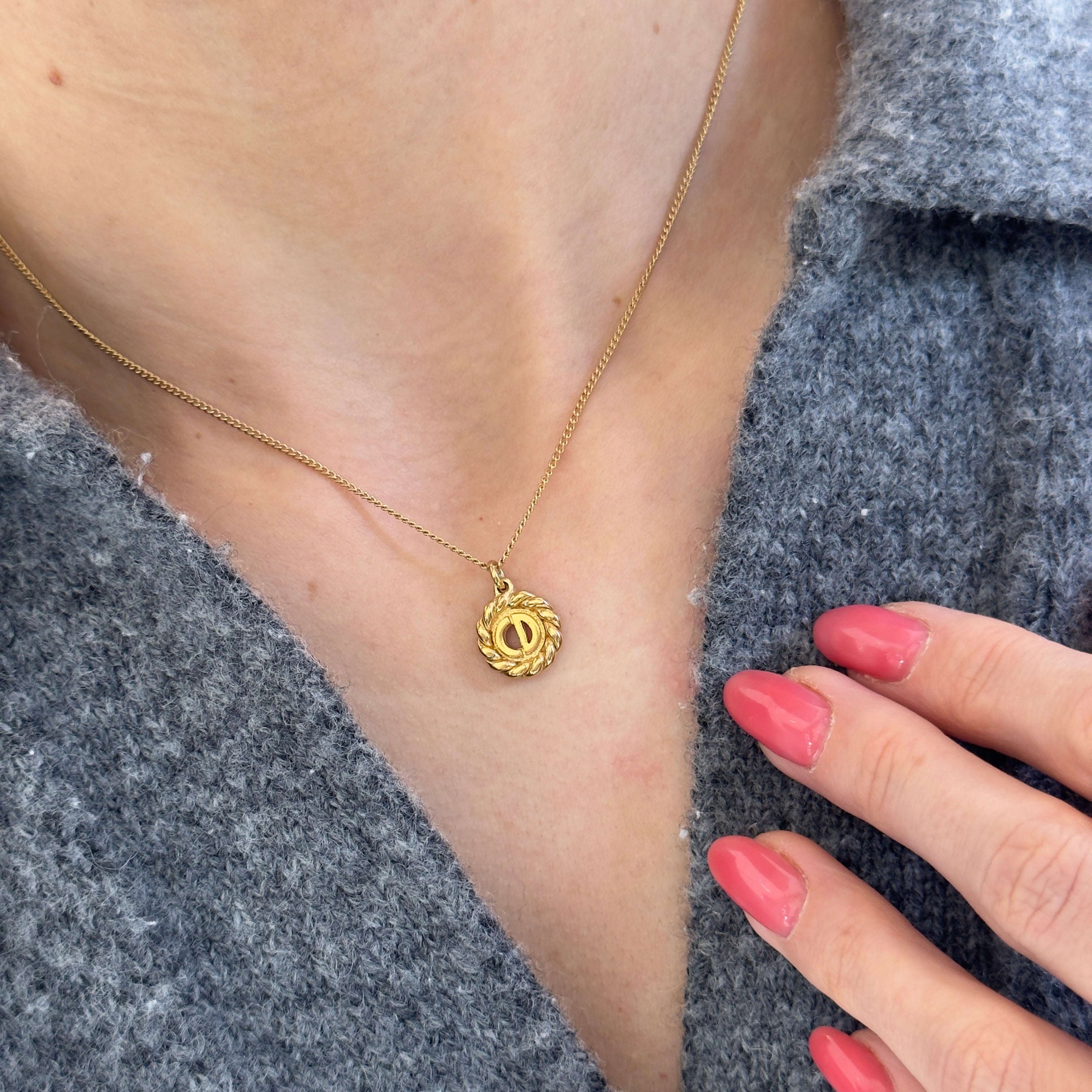 Vintage Christian Dior Woven Charm Necklace Gold Plated - Queen May