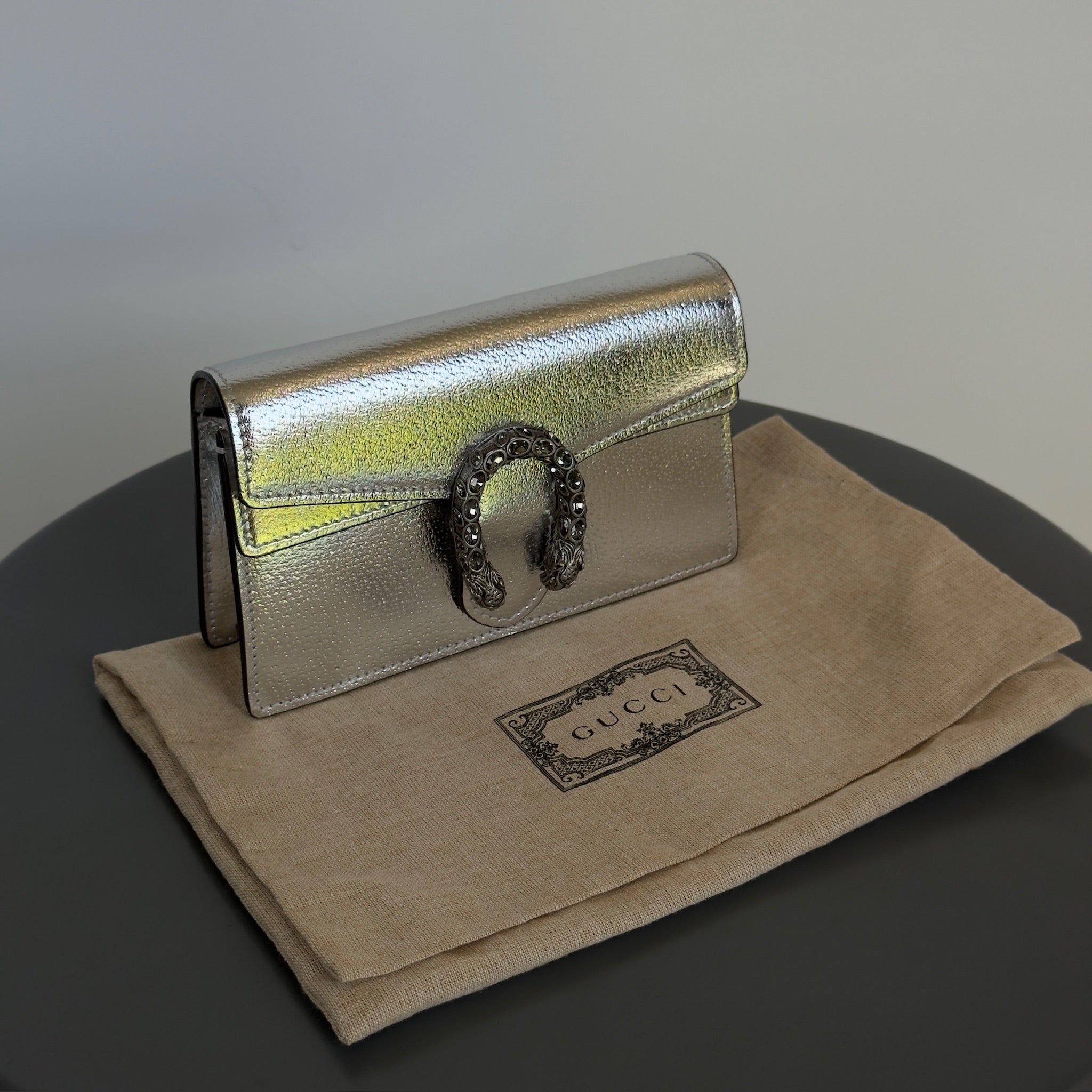 Gucci Super Mini Dionysus Bag In Silver Leather - Queen May