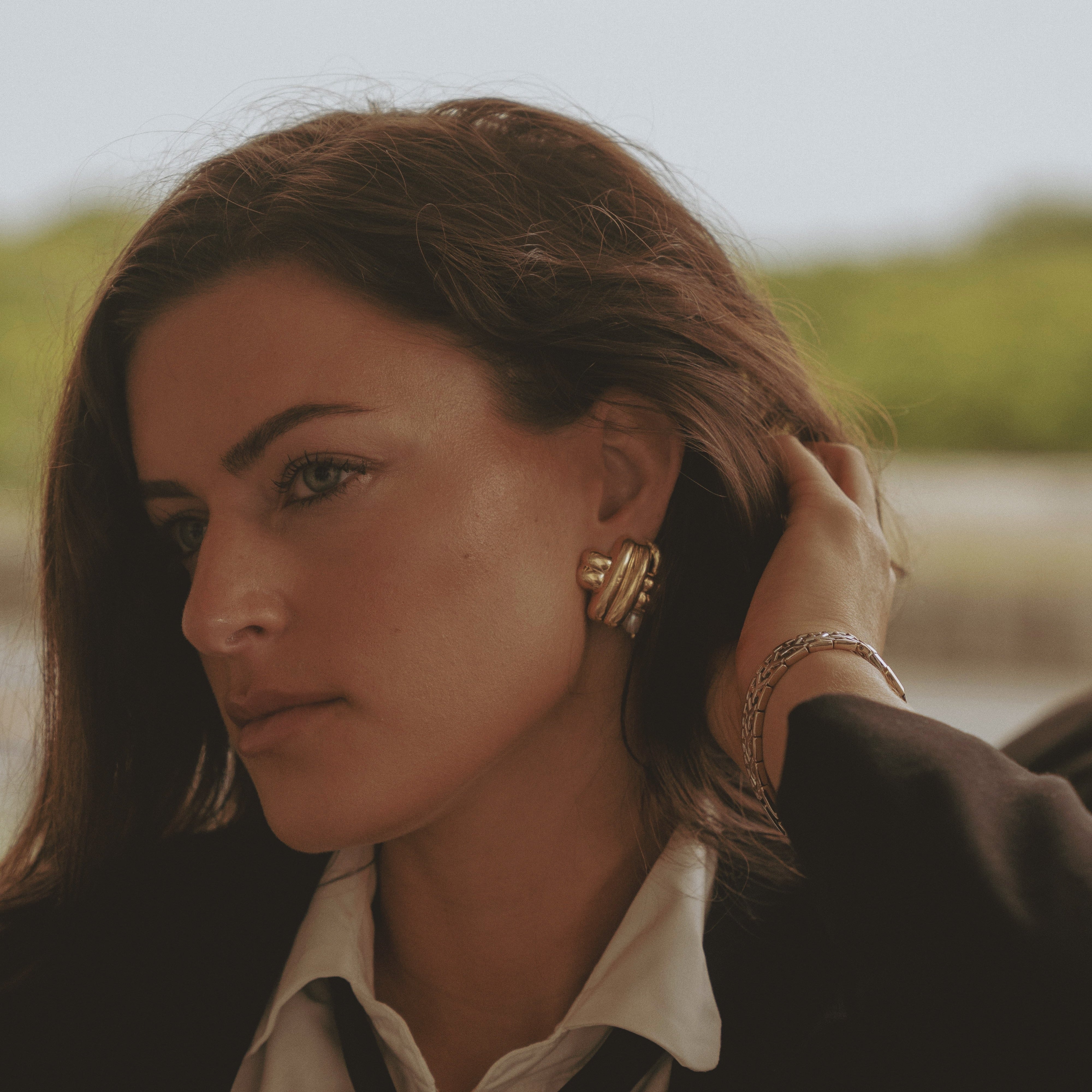 Vintage 14K Yellow Gold Woven X Earrings Omega Backs - Queen May