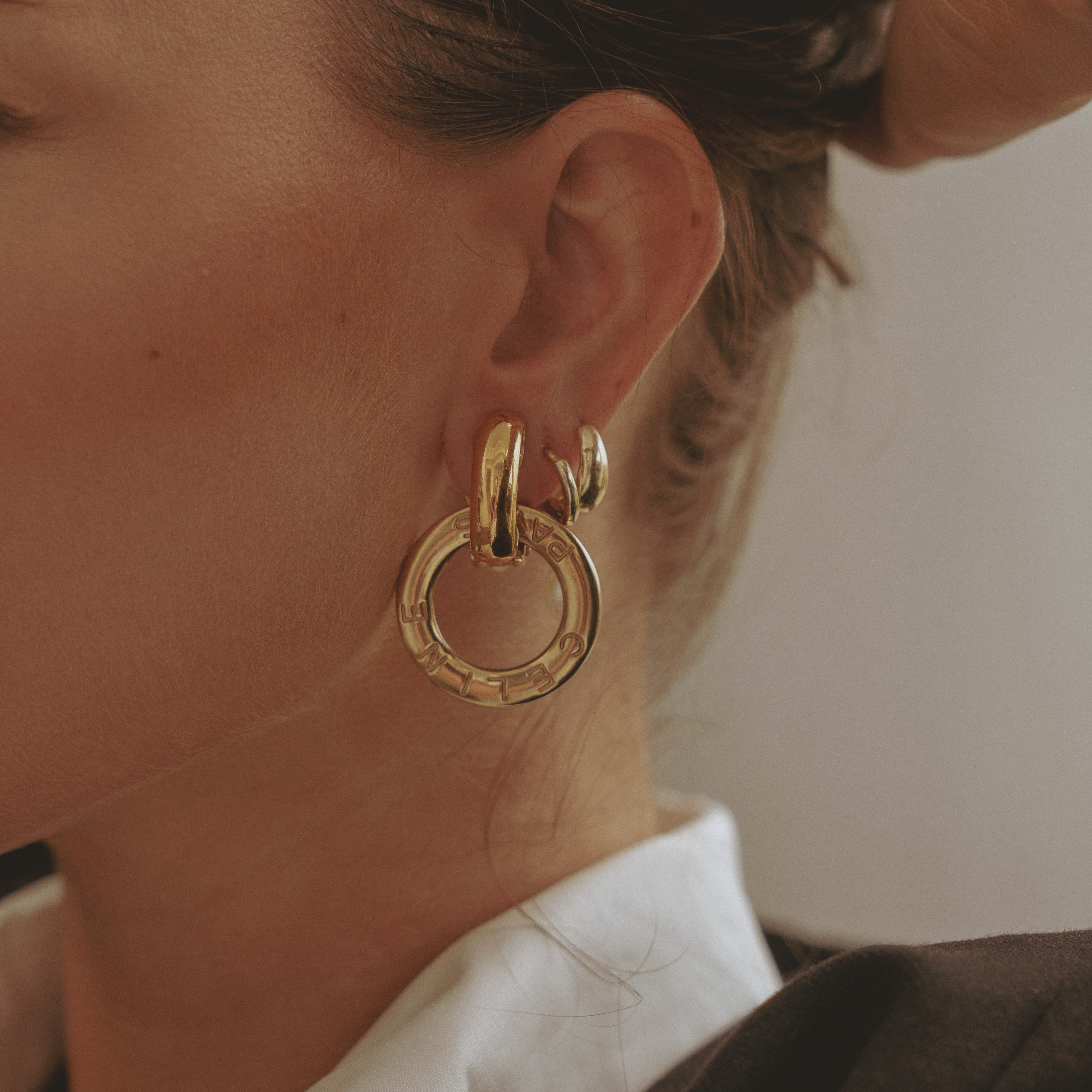 Vintage Celine Clip On Drop Earrings Gold Plated - Queen May