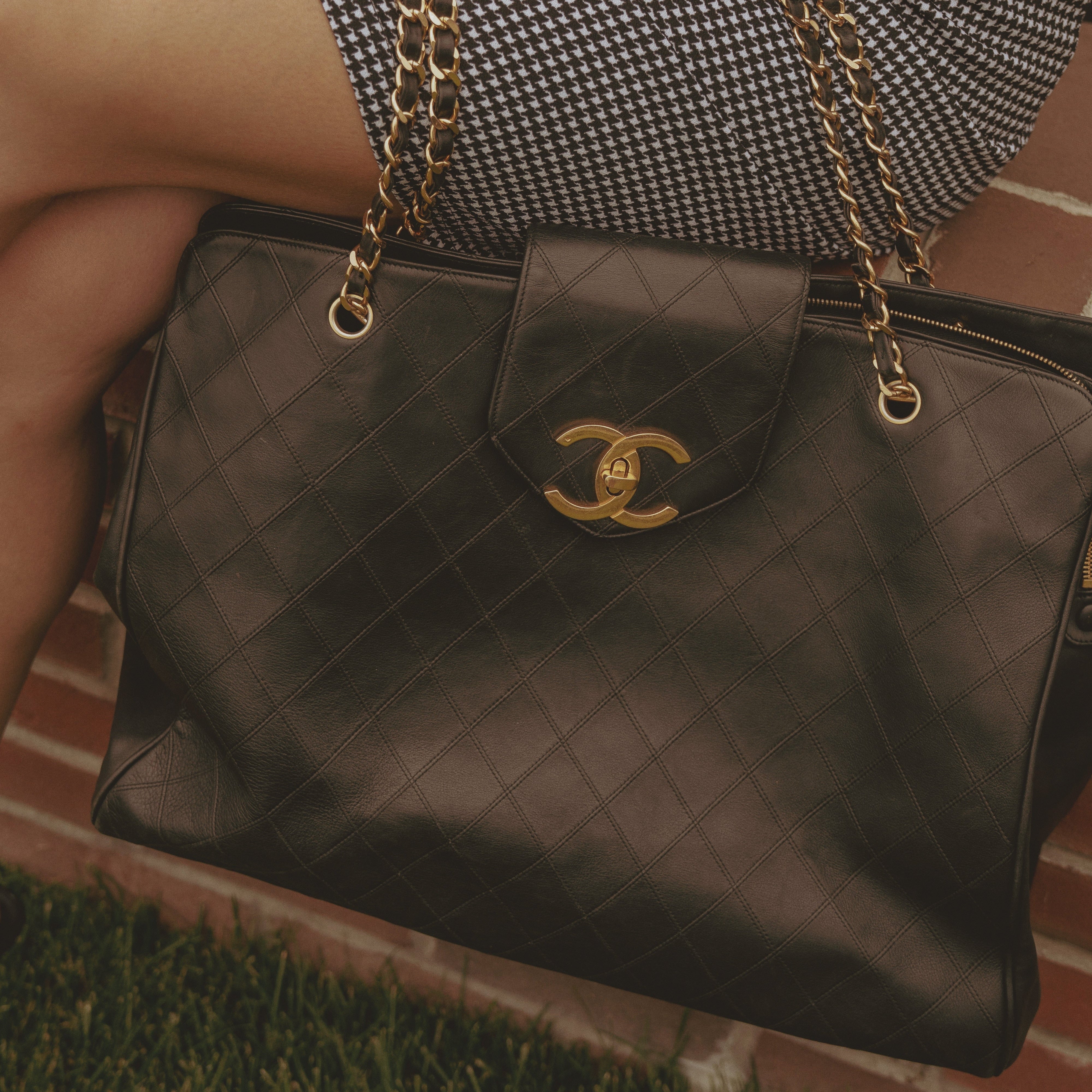 Vintage Chanel Supermodel Tote Bag Black Quilted XL Weekender 24K Gold Hardware - Queen May