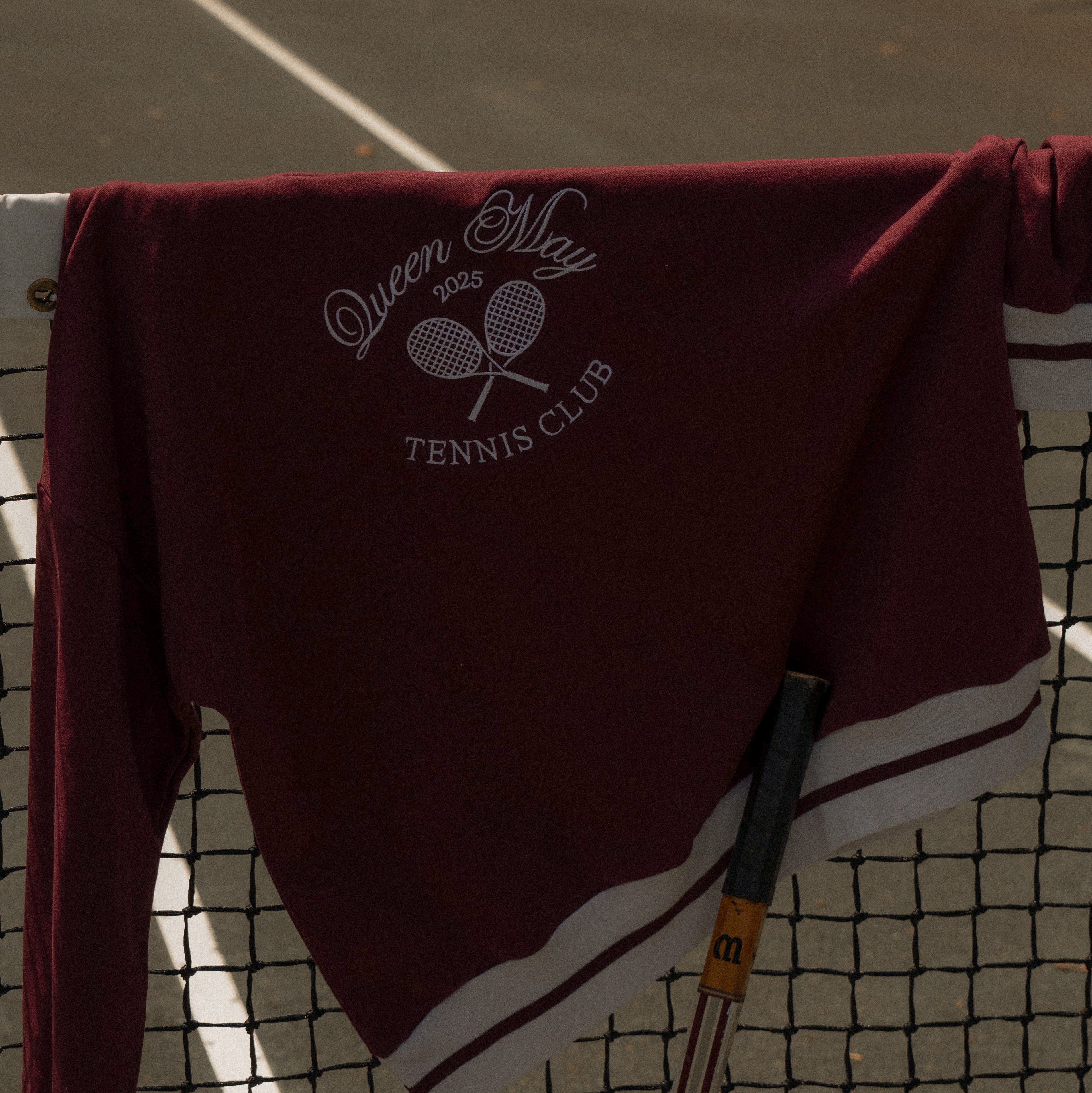 Queen May Tennis Club Embroidered Ribbed Hem Burgundy Sweatshirt - Queen May