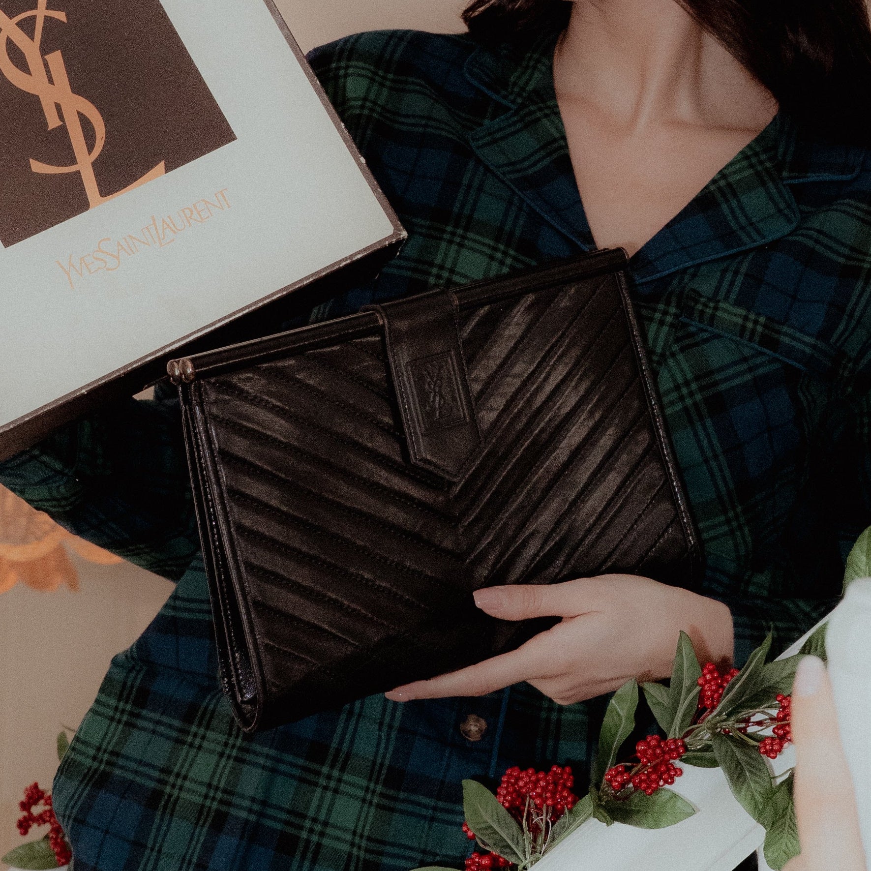 Vintage Yves Saint Laurent Black Clutch - Queen May