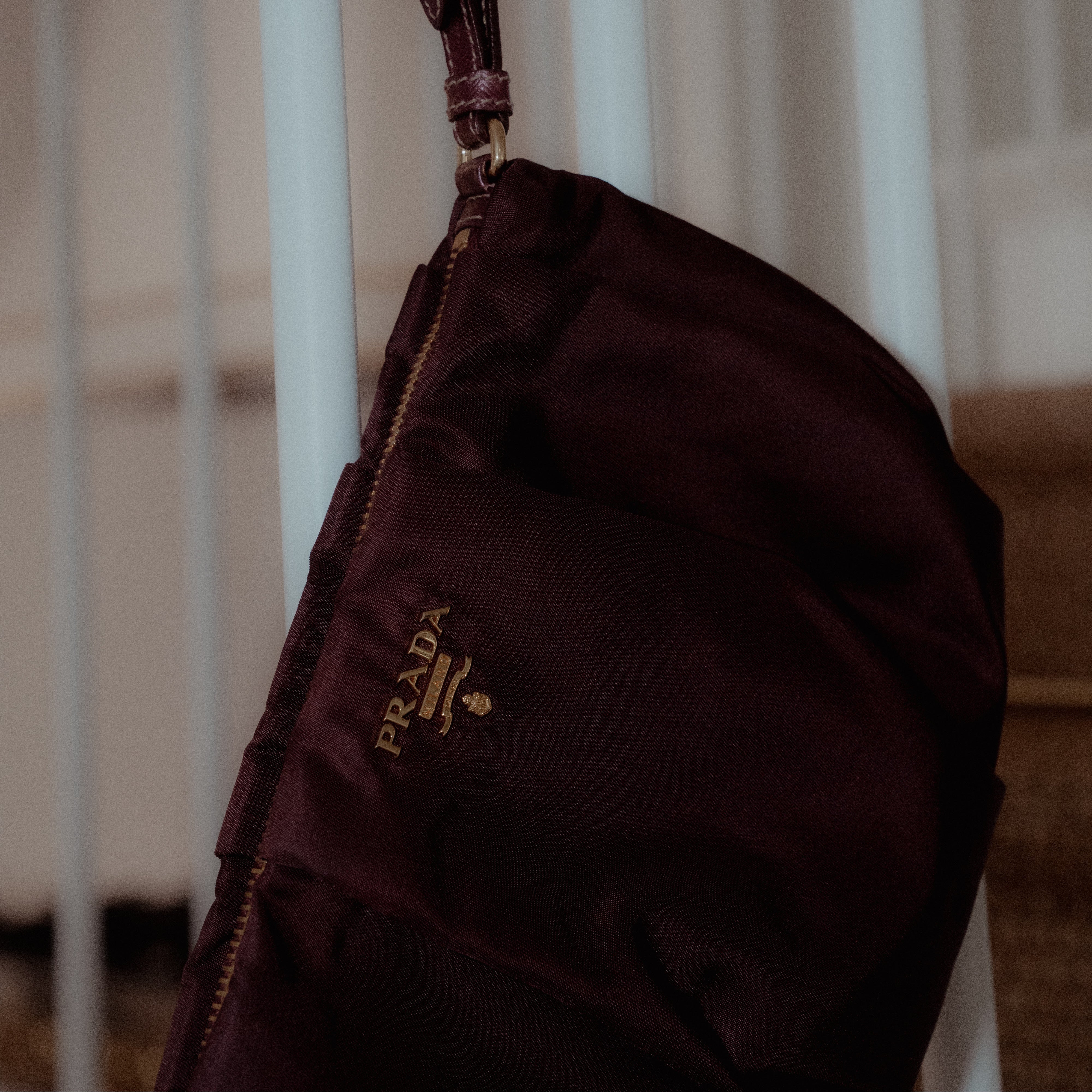 Prada Nylon Wristlet Pouch Burgundy - Queen May
