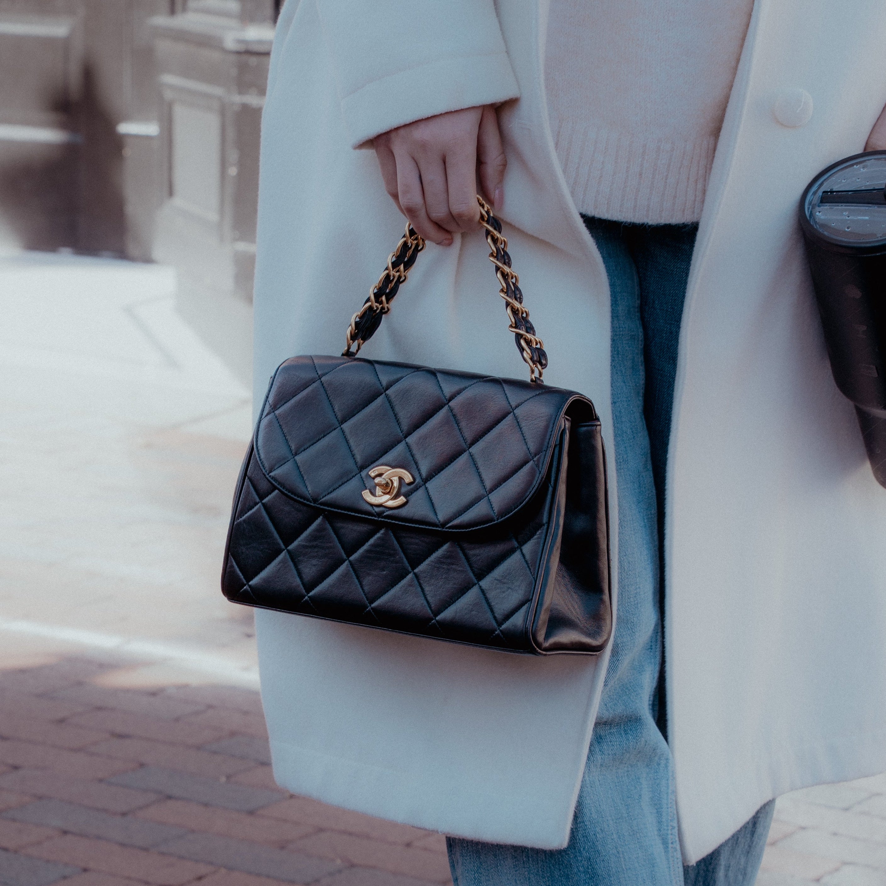 Chanel Black Quilted Lambskin Chain Handle Handbag - Queen May