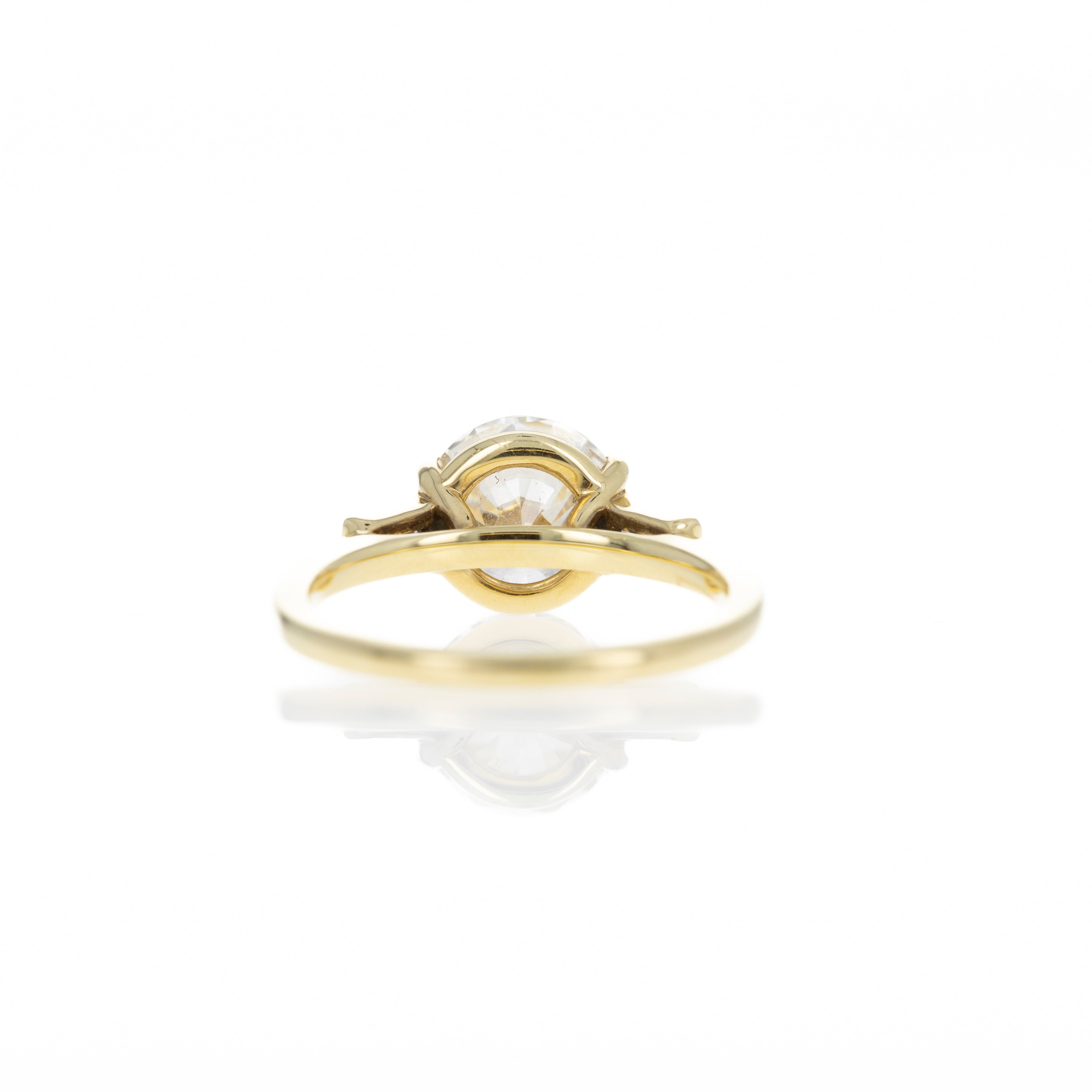 18K Yellow Gold 2.31 Carat Round Brilliant Diamond Three Stone Baguette Engagement Ring - Queen May