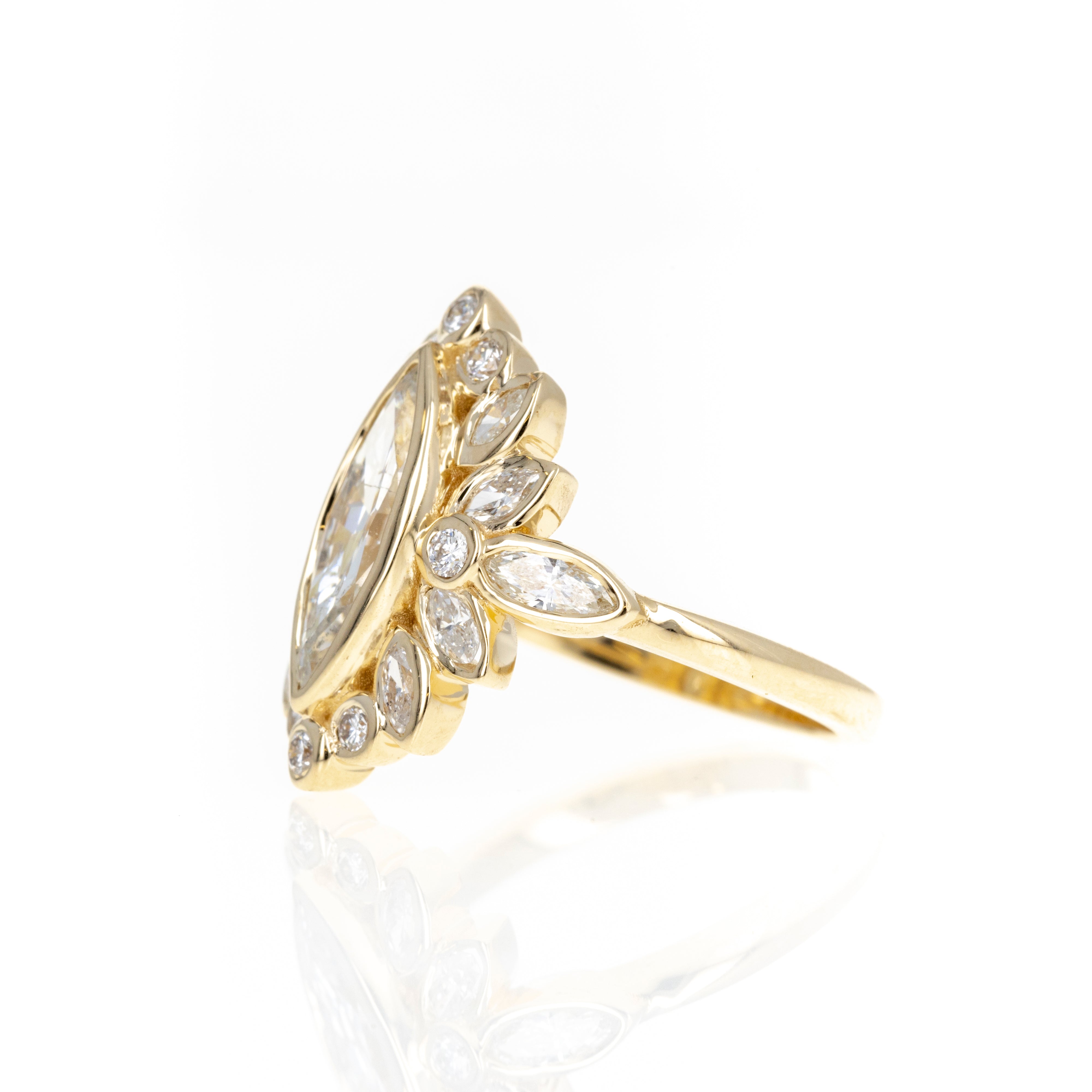 14K Yellow Gold 1.15 Carat Marquise Diamond Bezel Cluster Ring - Queen May