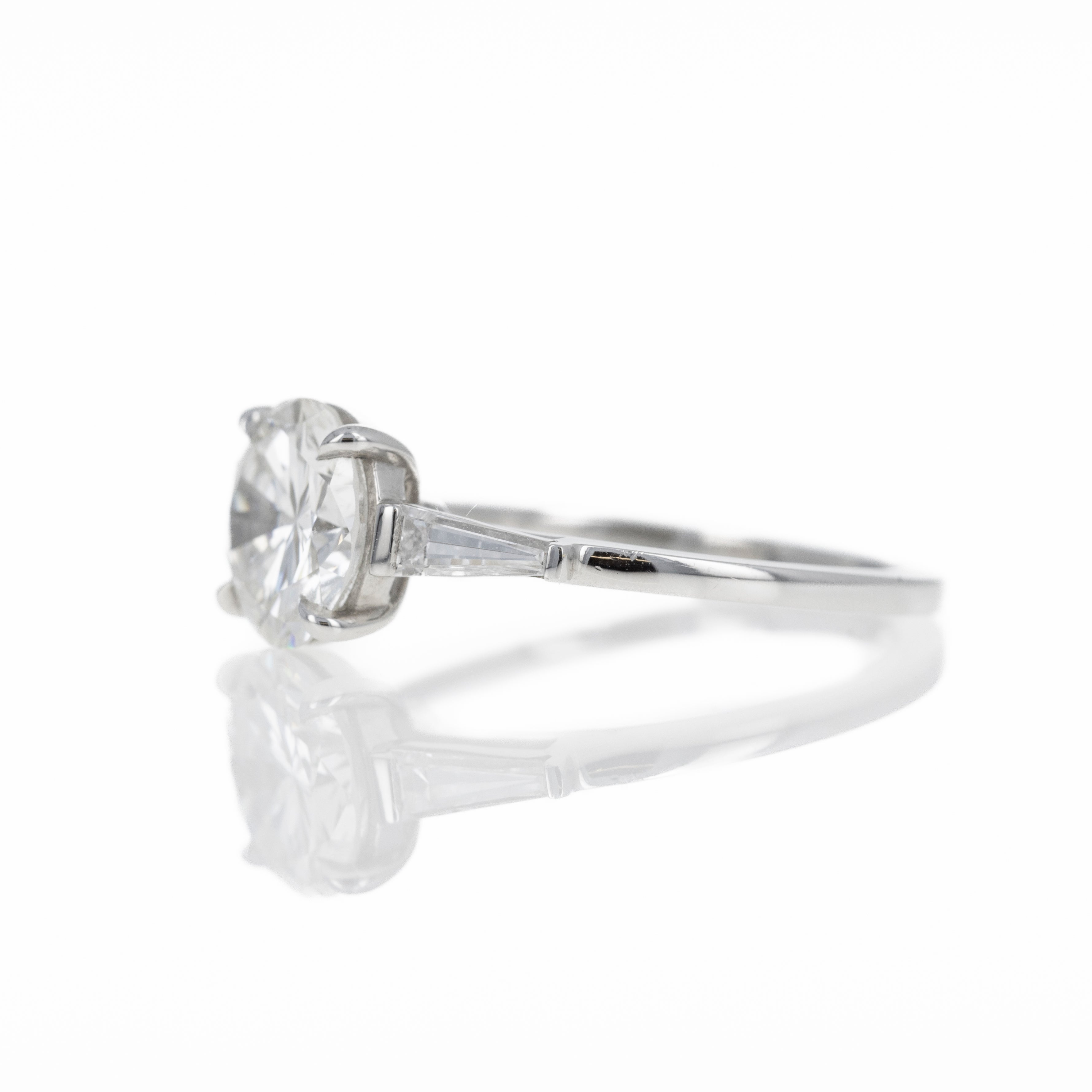 Platinum 2.03 Carat Round Brilliant Cut Diamond Tapered Baguette Engagement Ring - Queen May