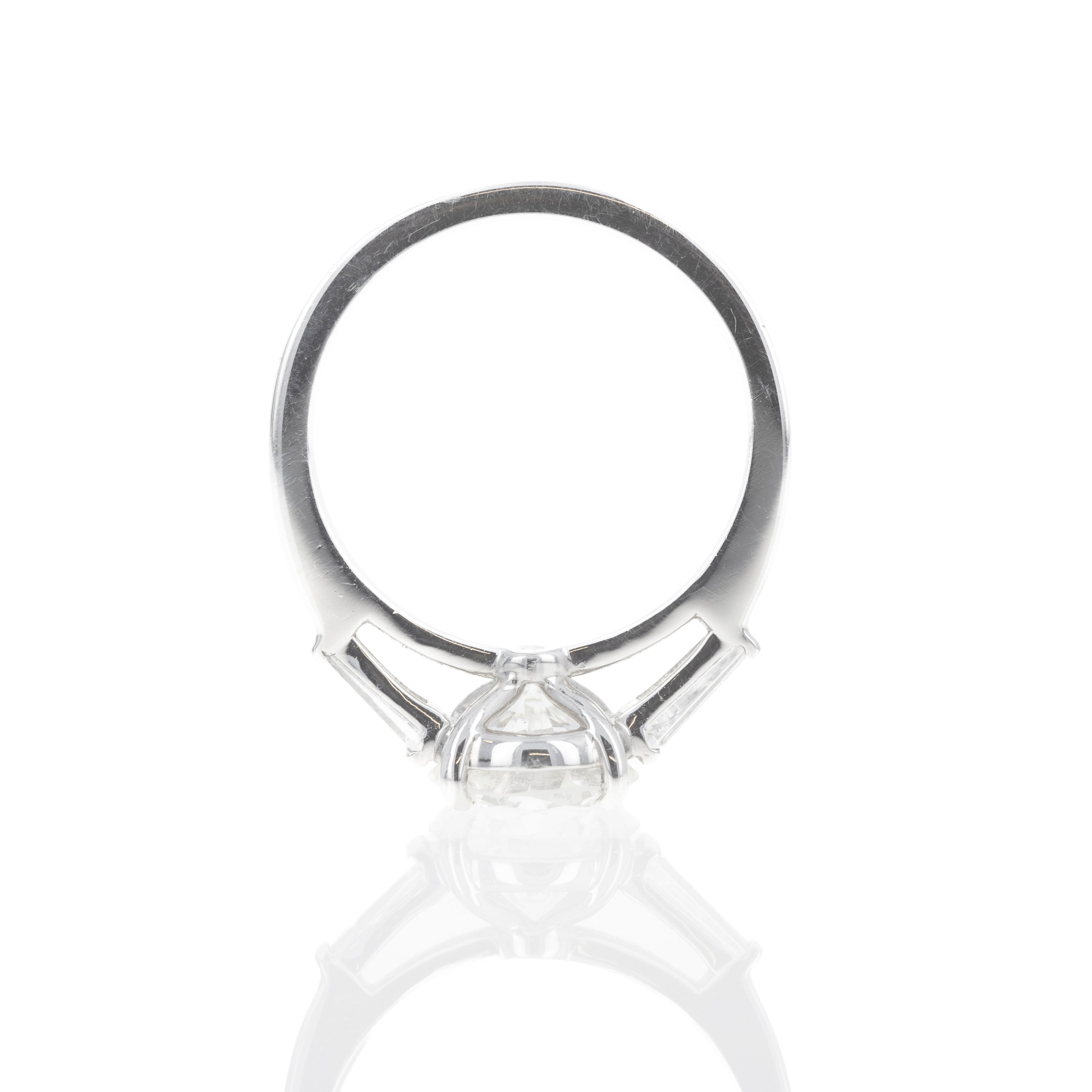Platinum 2.03 Carat Round Brilliant Cut Diamond Tapered Baguette Engagement Ring - Queen May