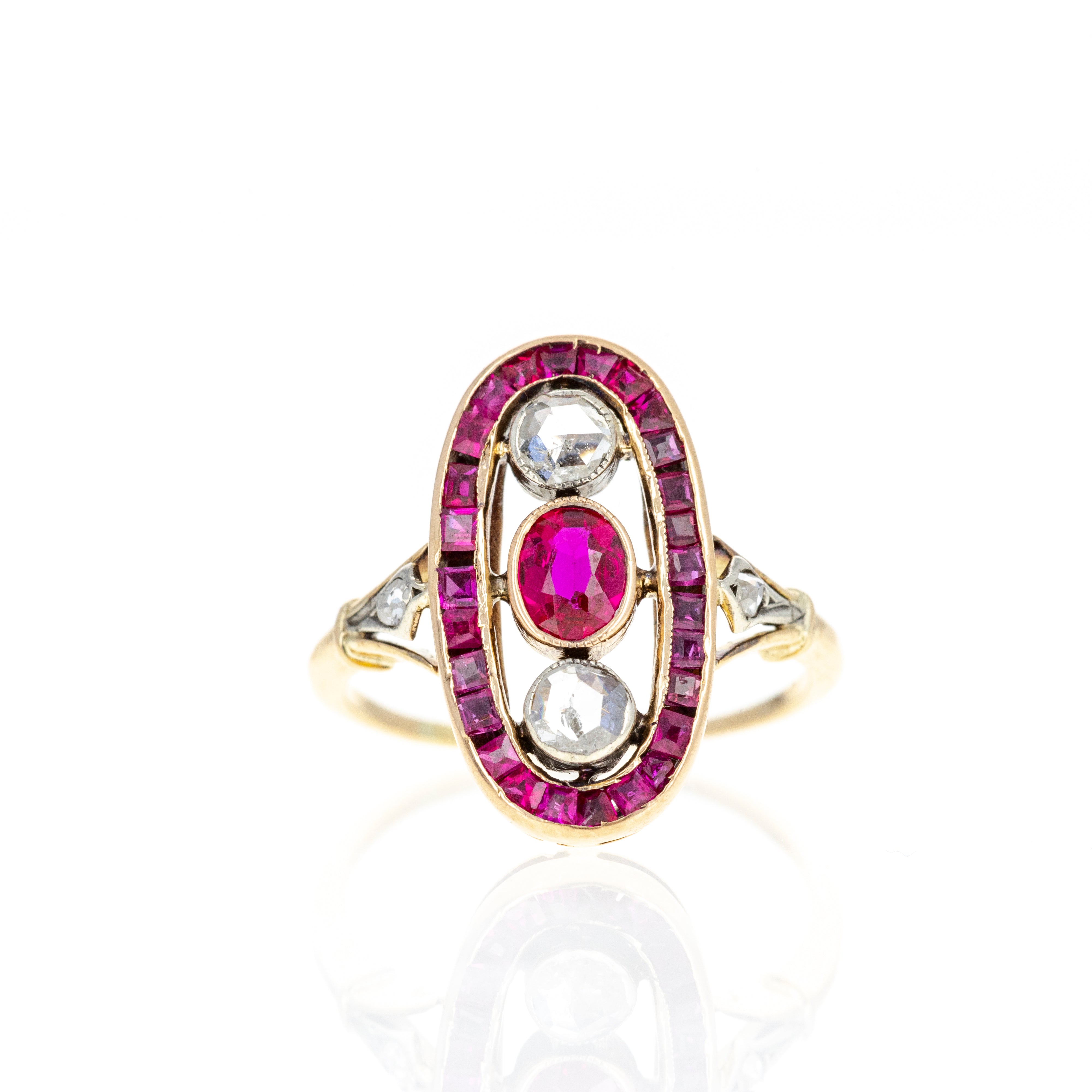 Art Deco 18K Yellow Gold 0.30 Carat Ruby Rose Cut Diamond Ring - Queen May