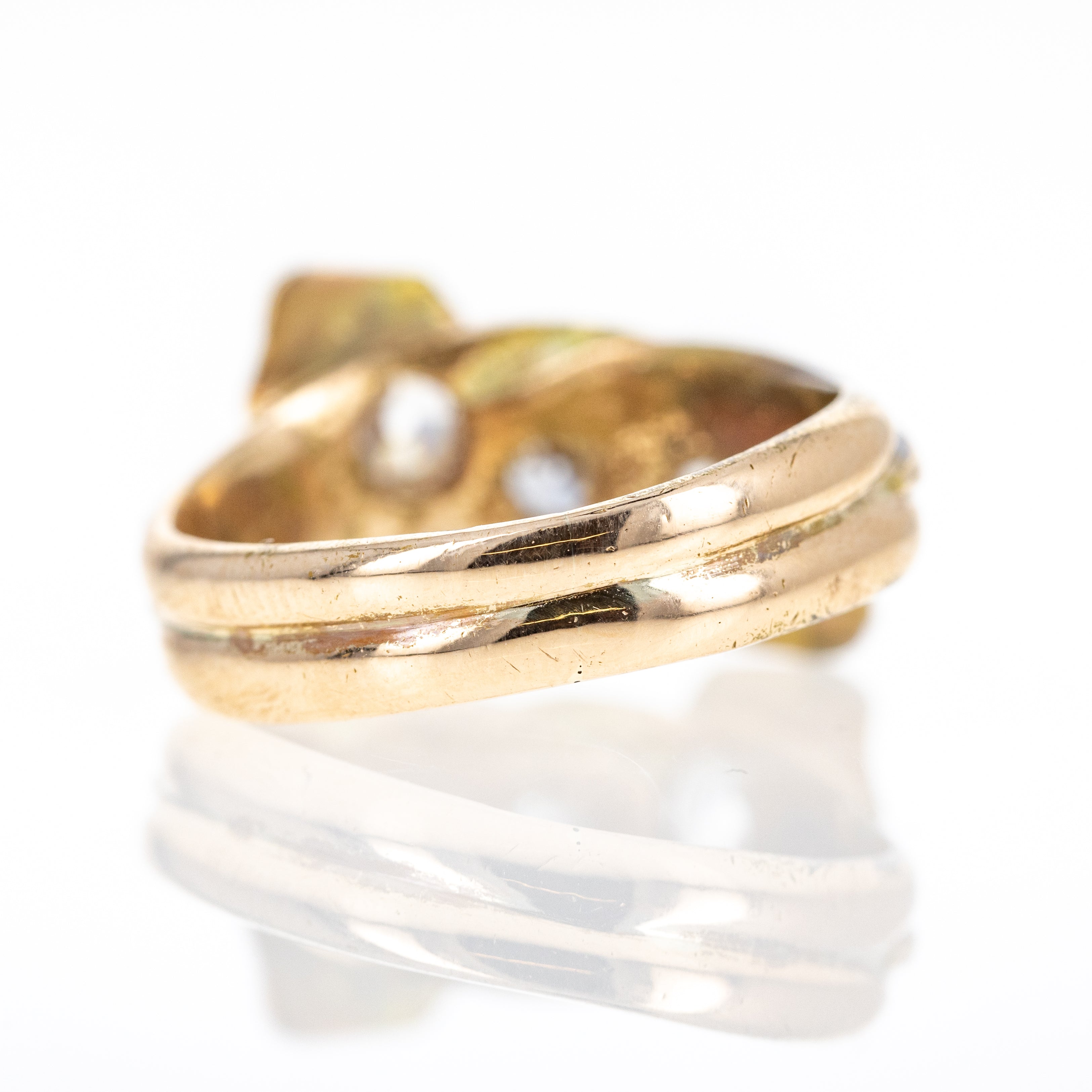 Victorian 18K Yellow Gold Old European Cut Diamond and Ruby Snake Ring - Queen May