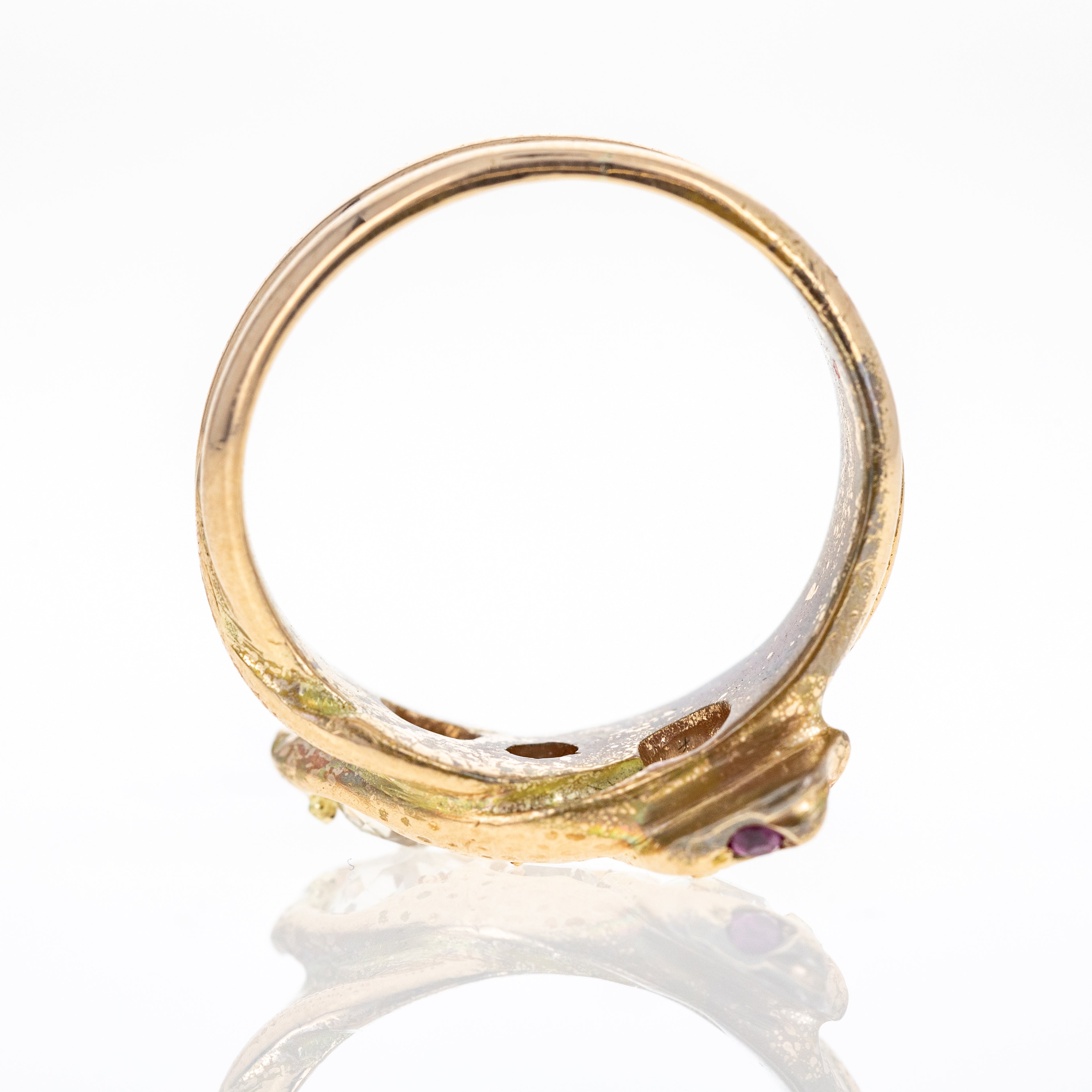 Victorian 18K Yellow Gold Old European Cut Diamond and Ruby Snake Ring - Queen May