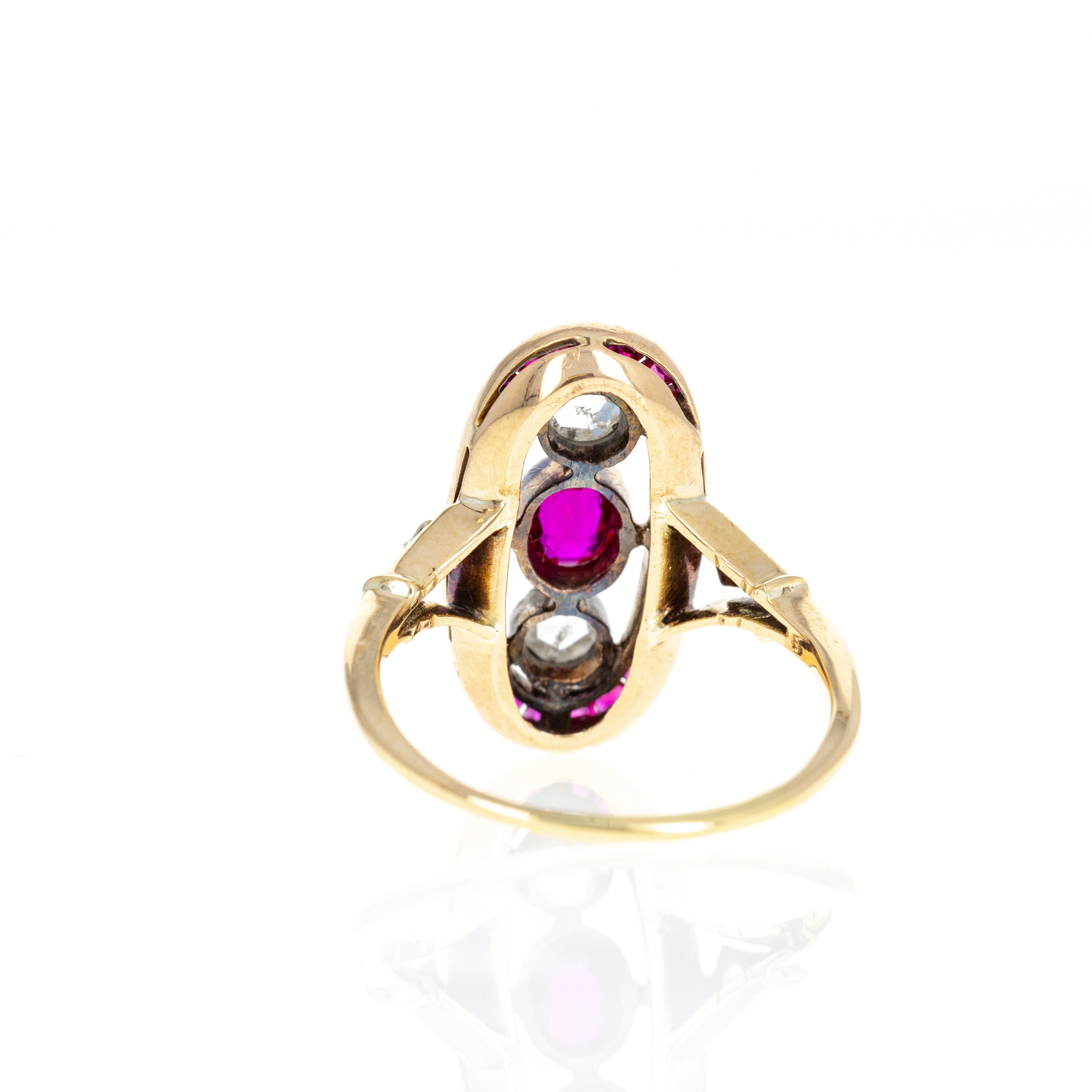 Art Deco 18K Yellow Gold 0.30 Carat Ruby Rose Cut Diamond Ring - Queen May