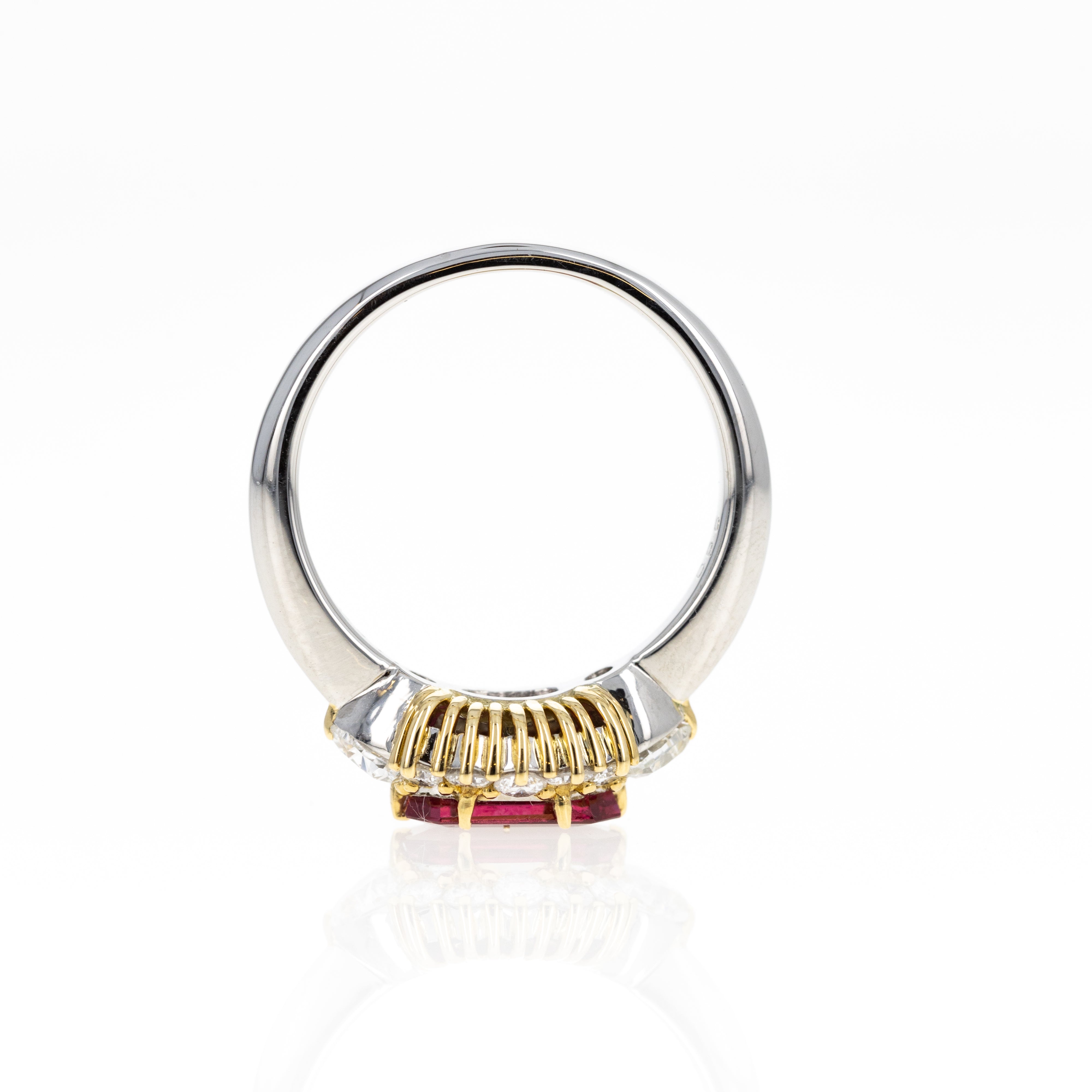 Platinum and 18K Yellow Gold 1.19 Carat Ruby Diamond Halo Heart Ring - Queen May