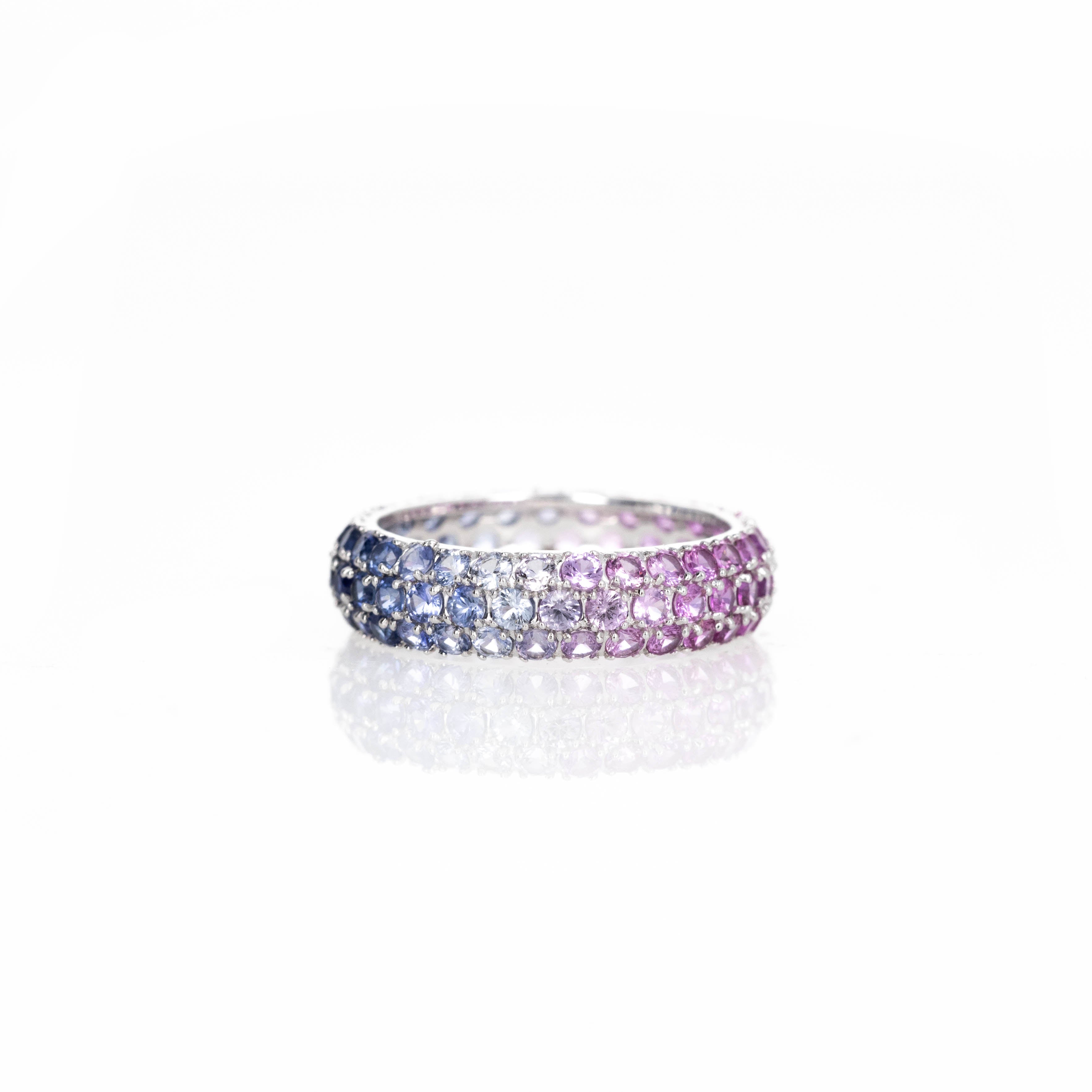 18K White Gold 3.10 Carat Multi-Color Ombre Sapphire Pave Eternity Band - Queen May