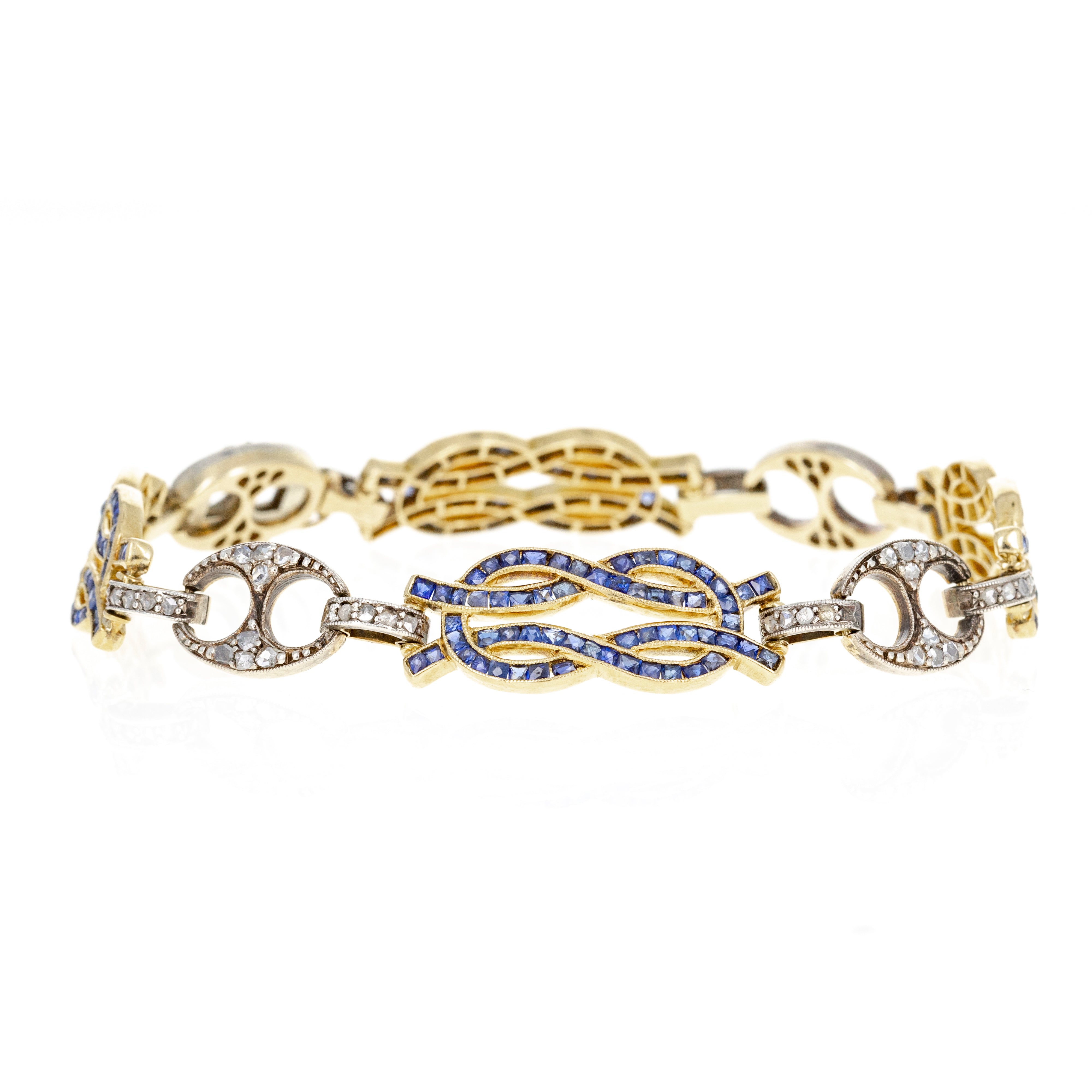 Edwardian 18K Yellow Gold & Sterling Silver 5 Carat Sapphire Diamond Bracelet - Queen May