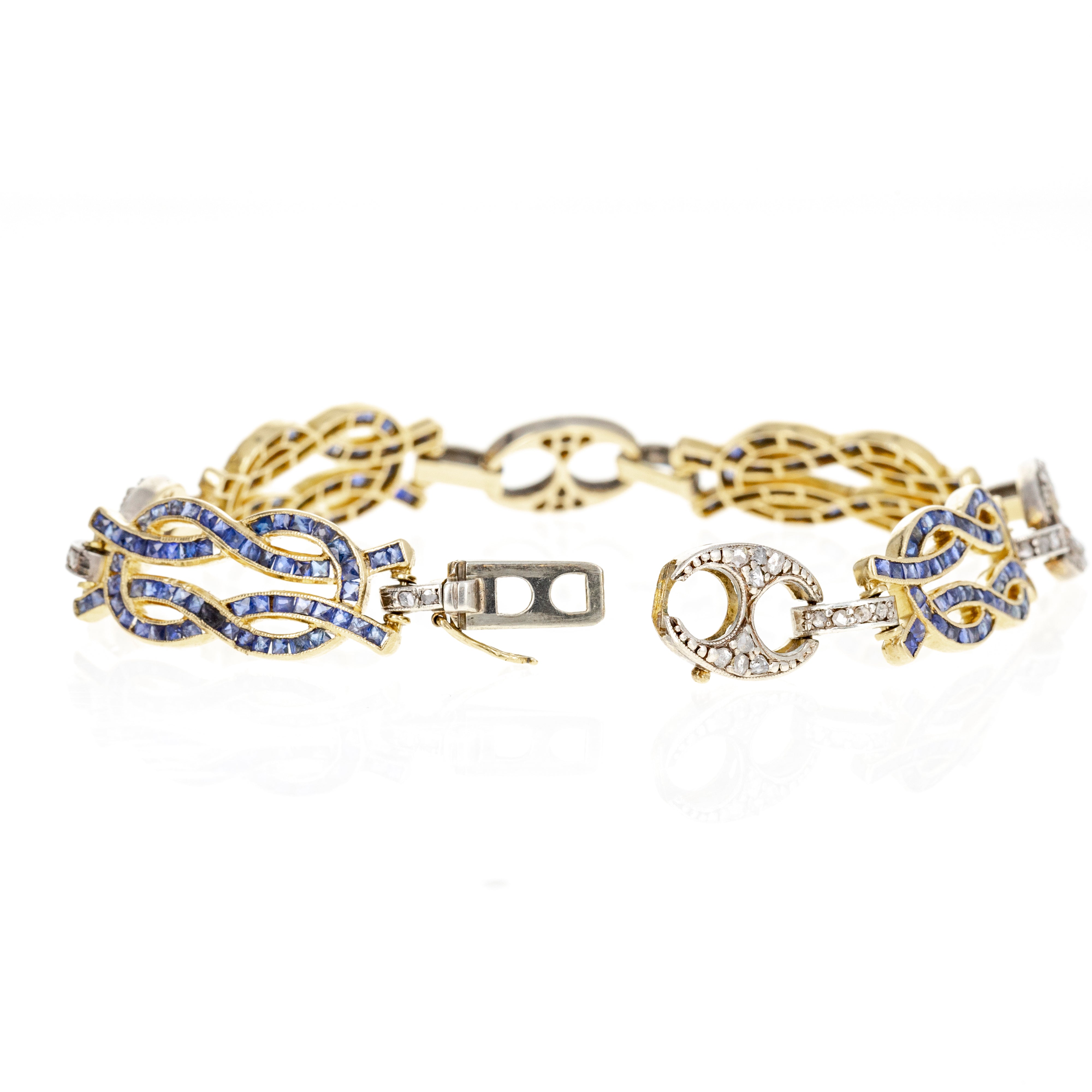 Edwardian 18K Yellow Gold & Sterling Silver 5 Carat Sapphire Diamond Bracelet - Queen May