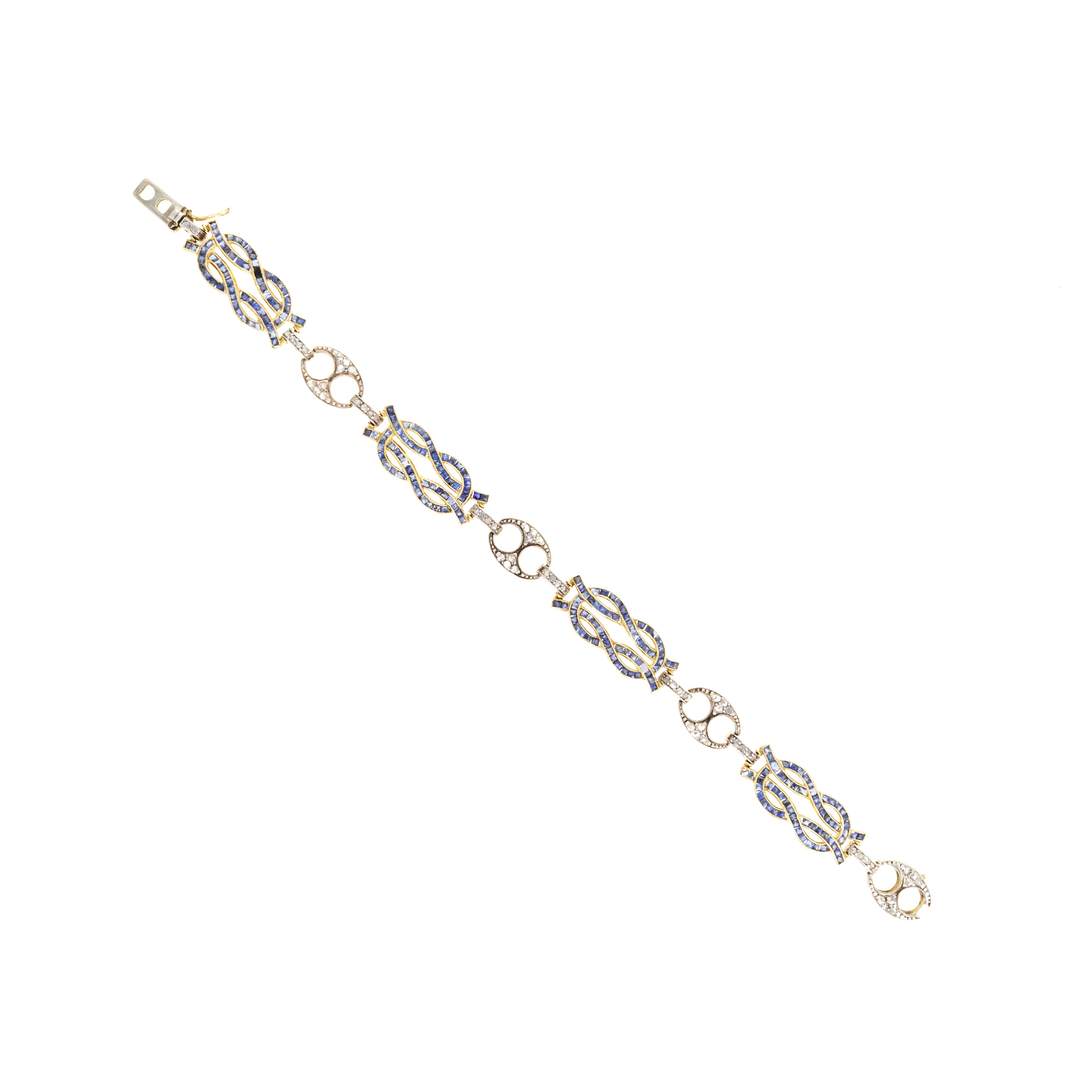 Edwardian 18K Yellow Gold & Sterling Silver 5 Carat Sapphire Diamond Bracelet - Queen May