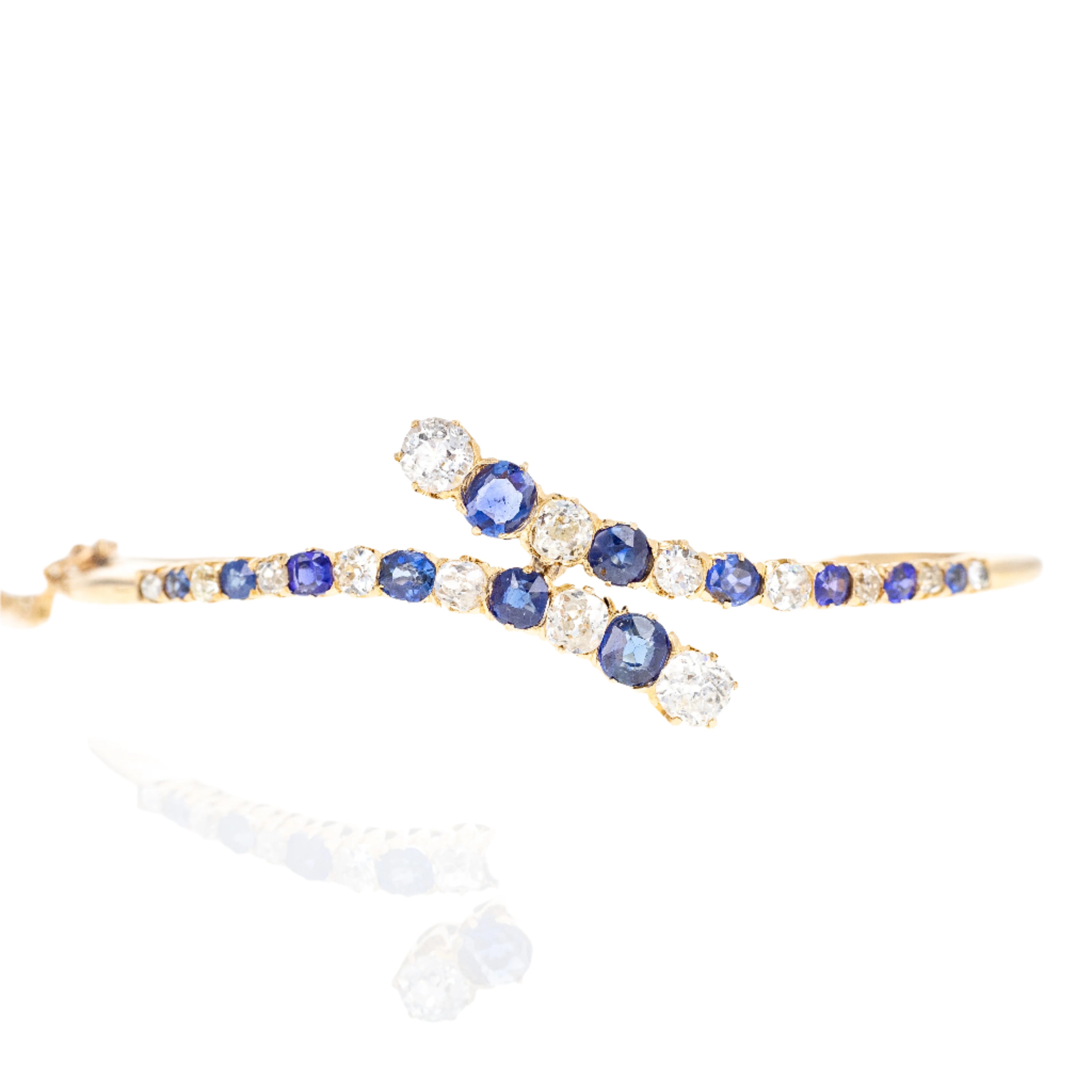 Victorian 14K Yellow Gold 2.5 Carat Old European Cut Diamond Sapphire Bangle - Queen May