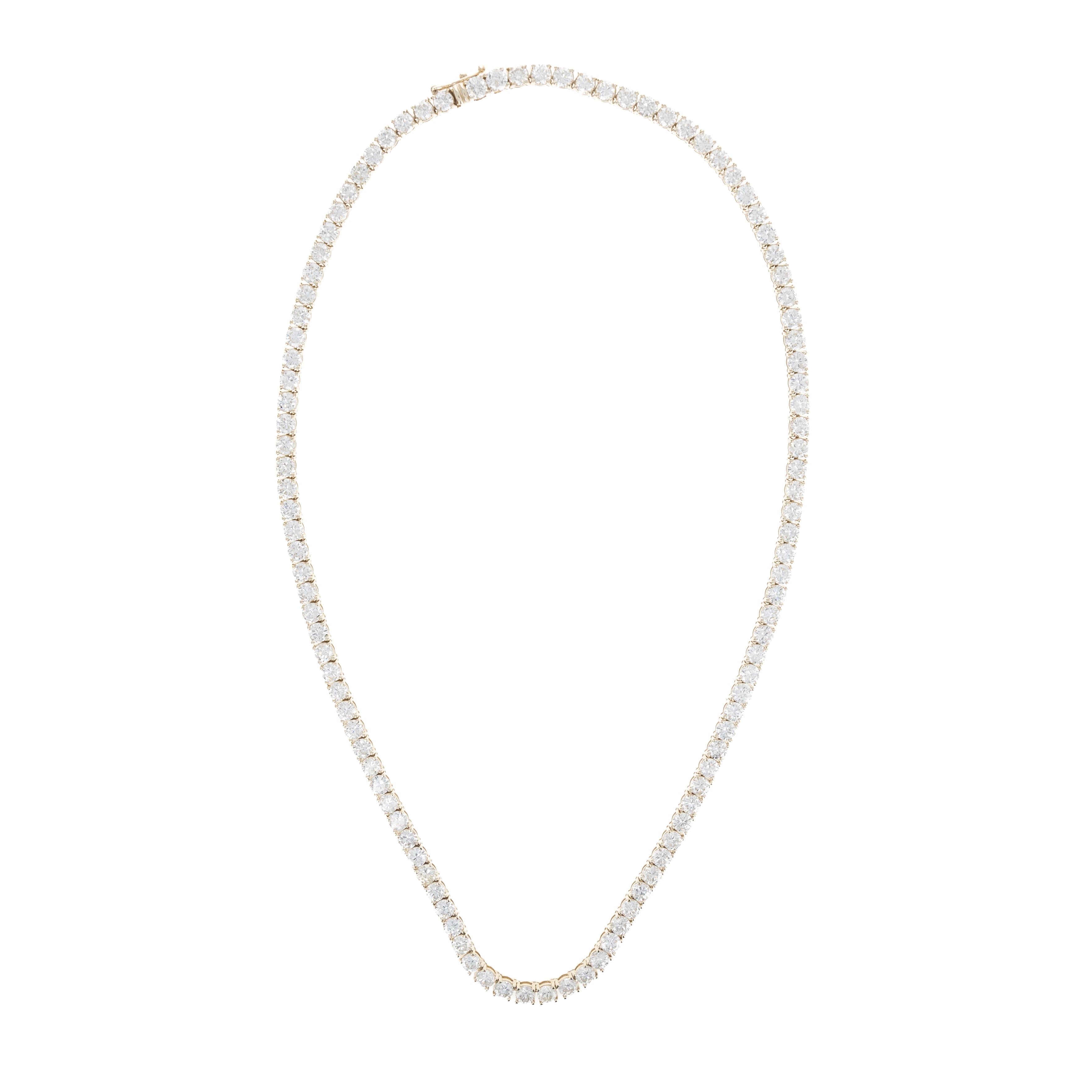 18K Yellow Gold 20.86 Carat Round Diamond Tennis Necklace - Queen May