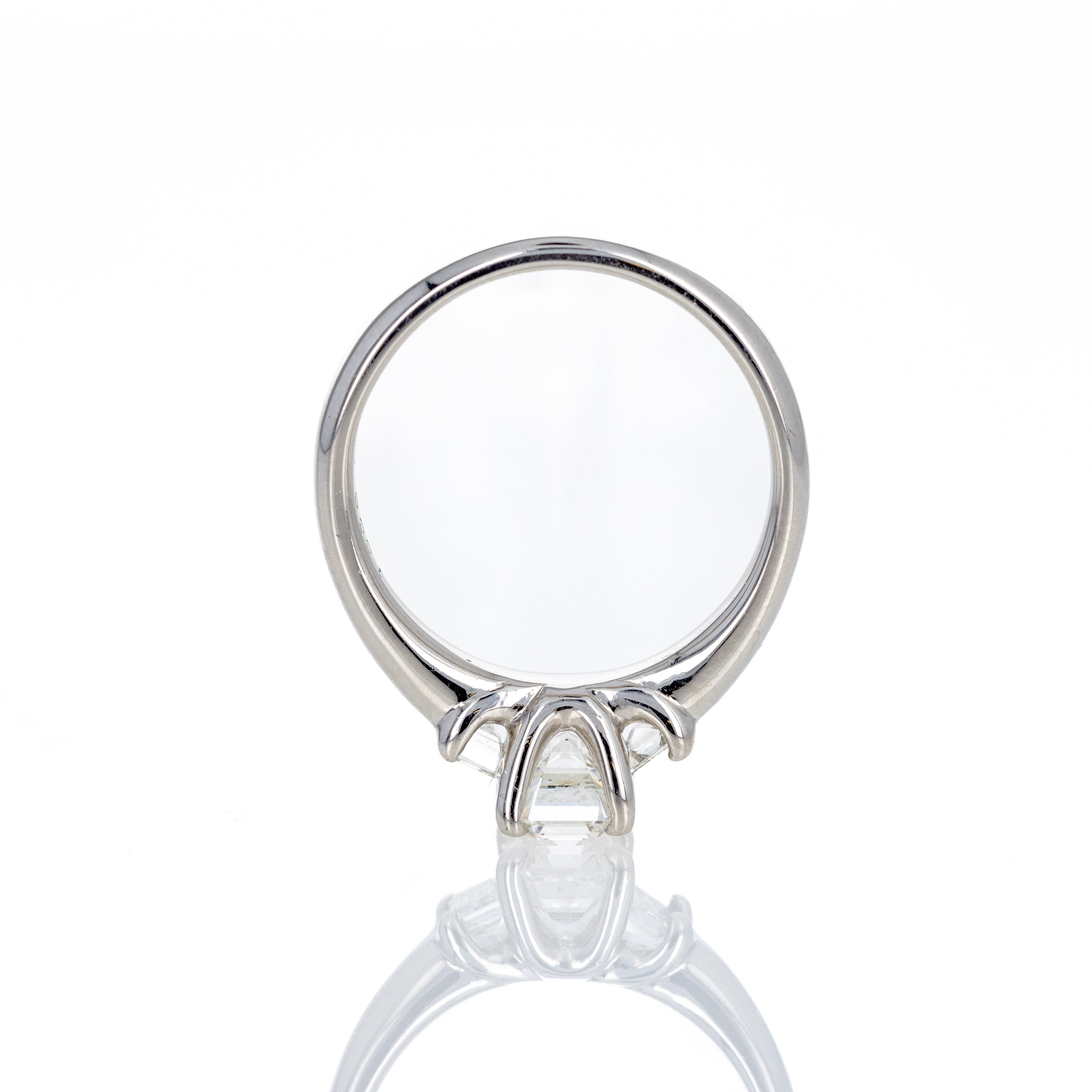 Platinum 1 Carat Emerald Diamond Three Stone Engagement Ring - Queen May