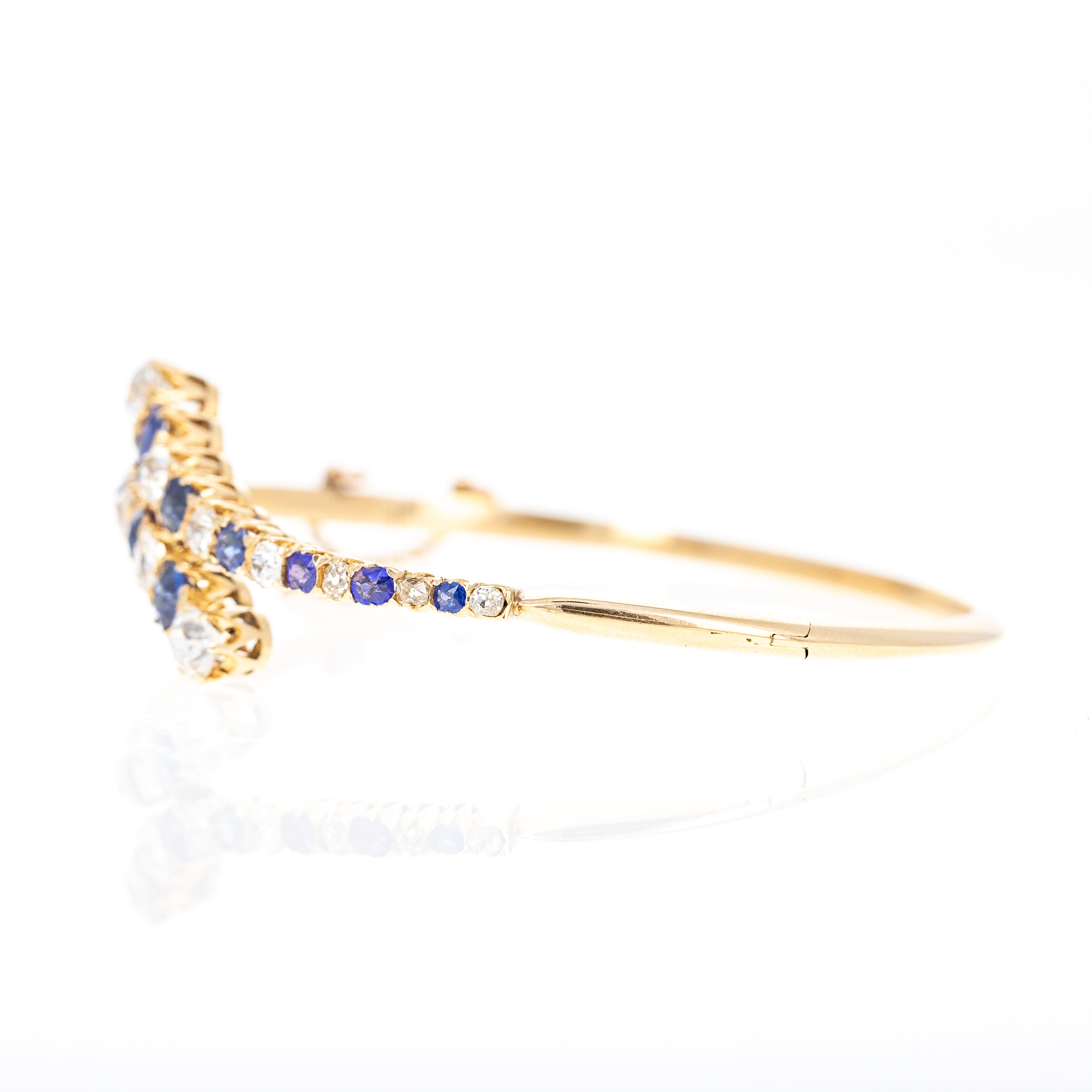 Victorian 14K Yellow Gold 2.5 Carat Old European Cut Diamond Sapphire Bangle - Queen May