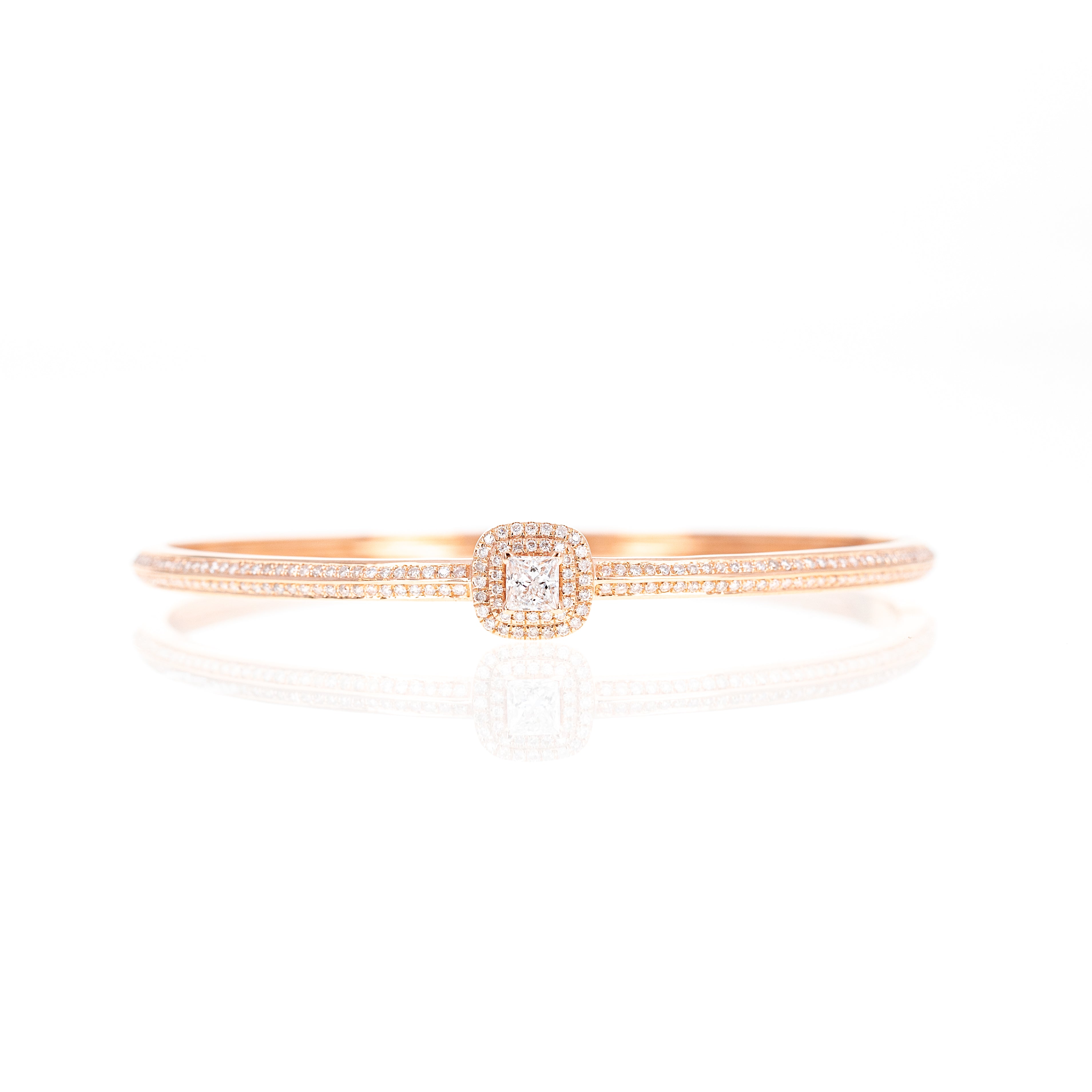 18K Rose Gold 0.62 Carat Diamond Princess Pave Bangle - Queen May