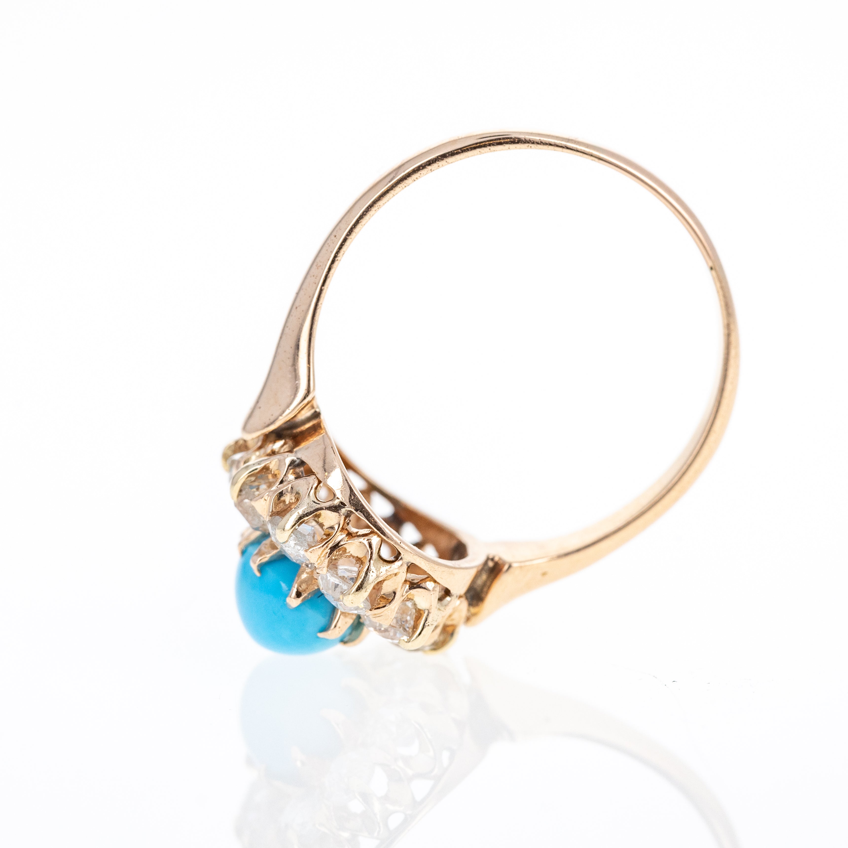 Victorian 14K Rose Gold 1.50 Carat Turquoise Old European Cut Diamond Halo Ring - Queen May