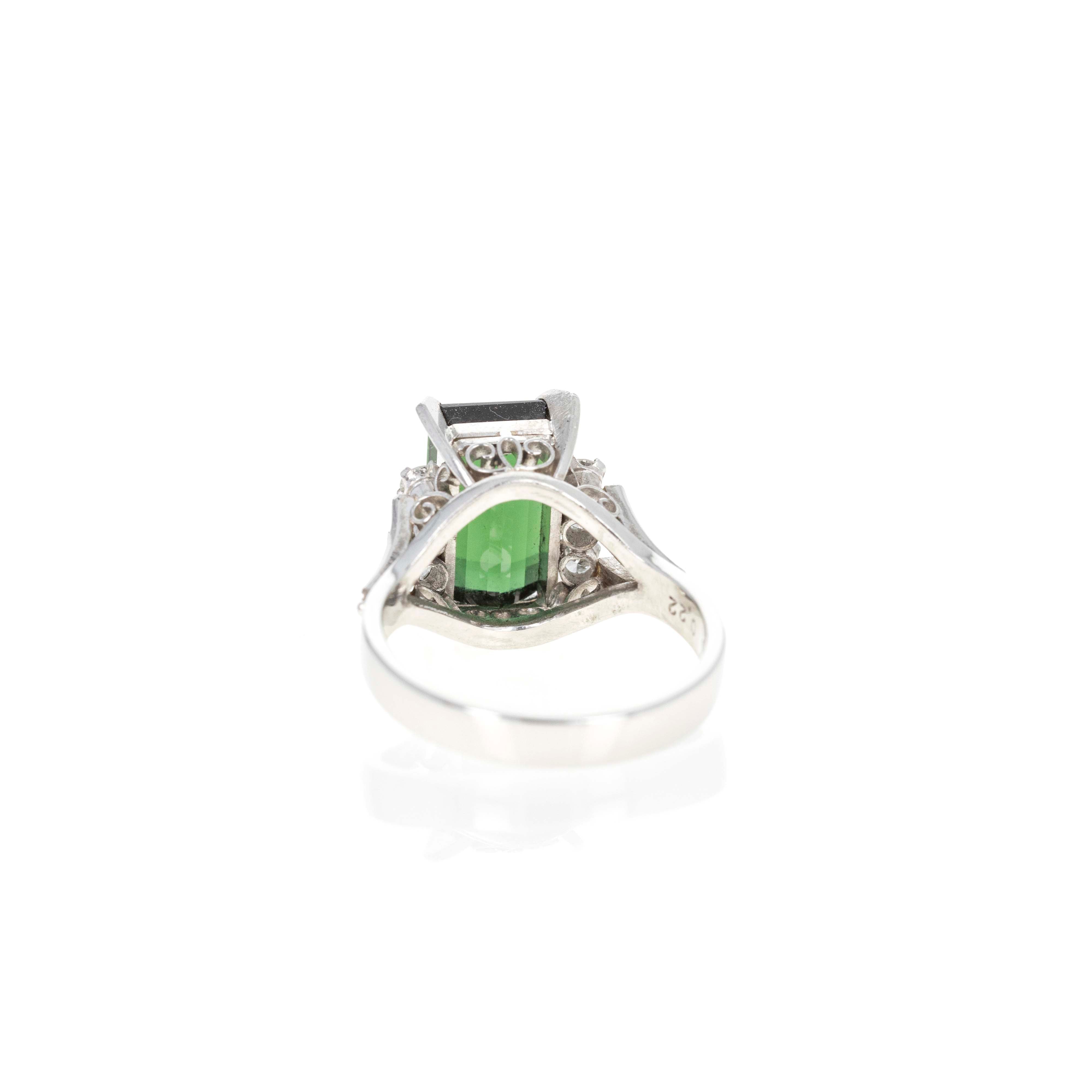 Platinum 4.45 Carat Green Tourmaline Diamond Ring - Queen May