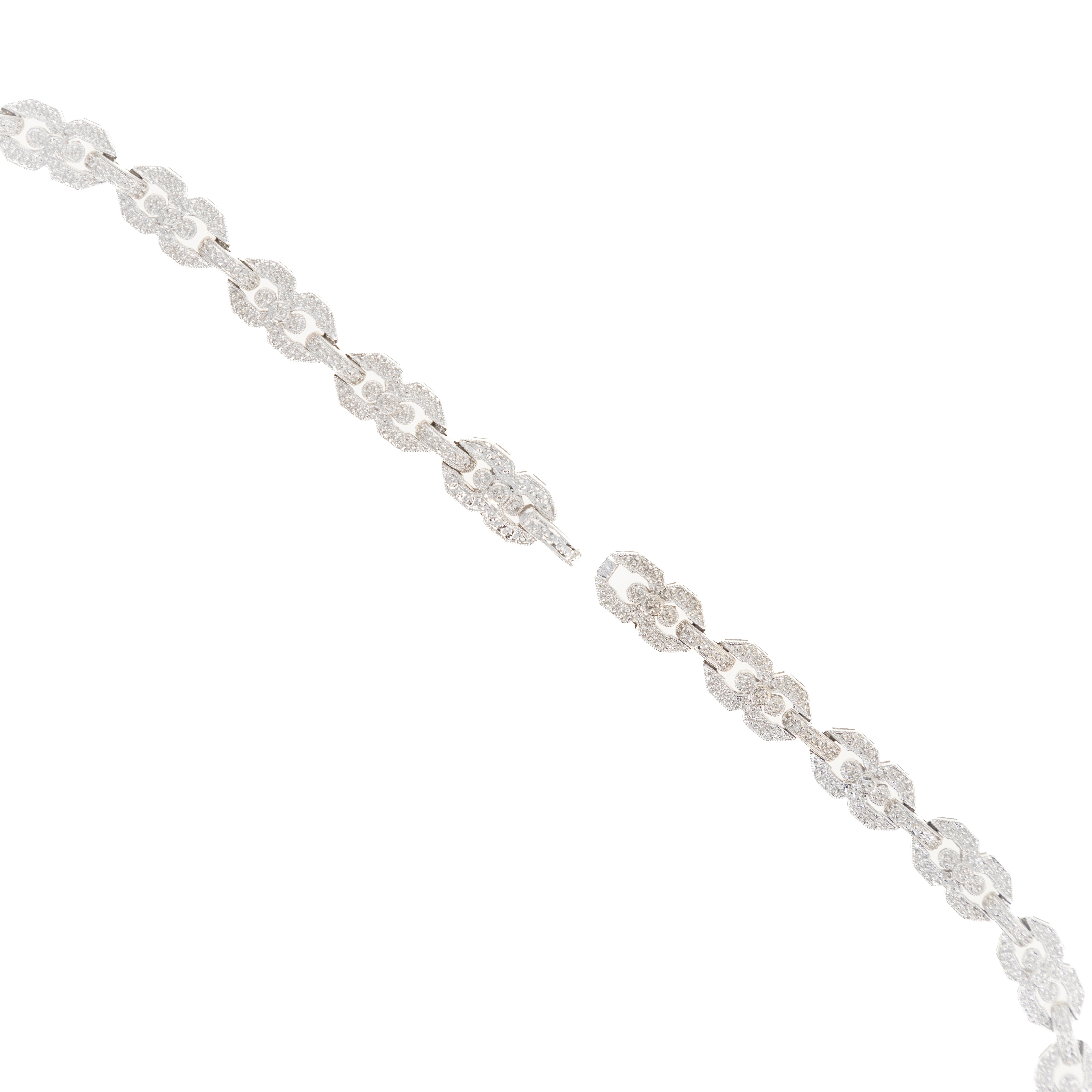 18K White Gold 3 Carat Diamond Milgrain Link Necklace - Queen May