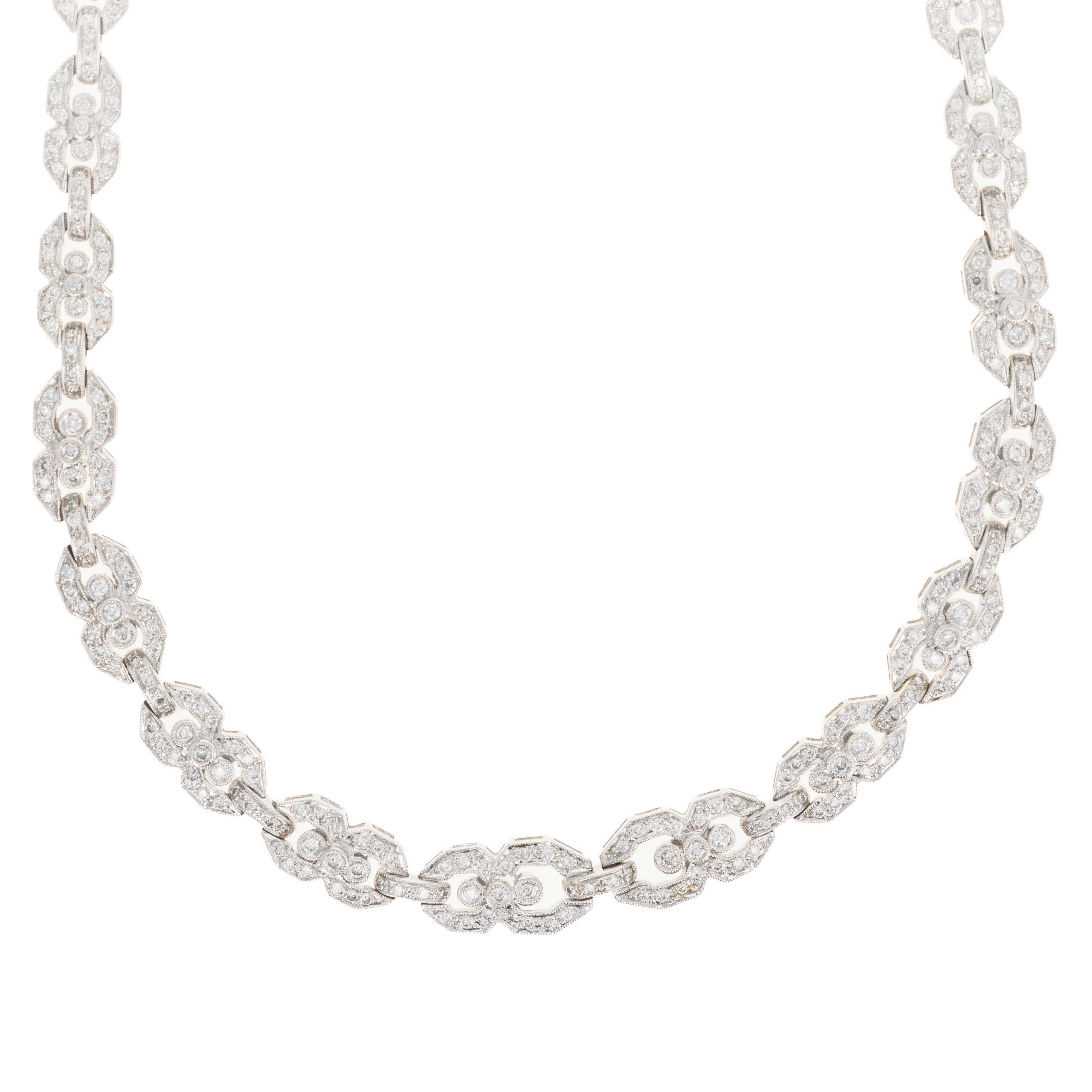 18K White Gold 3 Carat Diamond Milgrain Link Necklace - Queen May