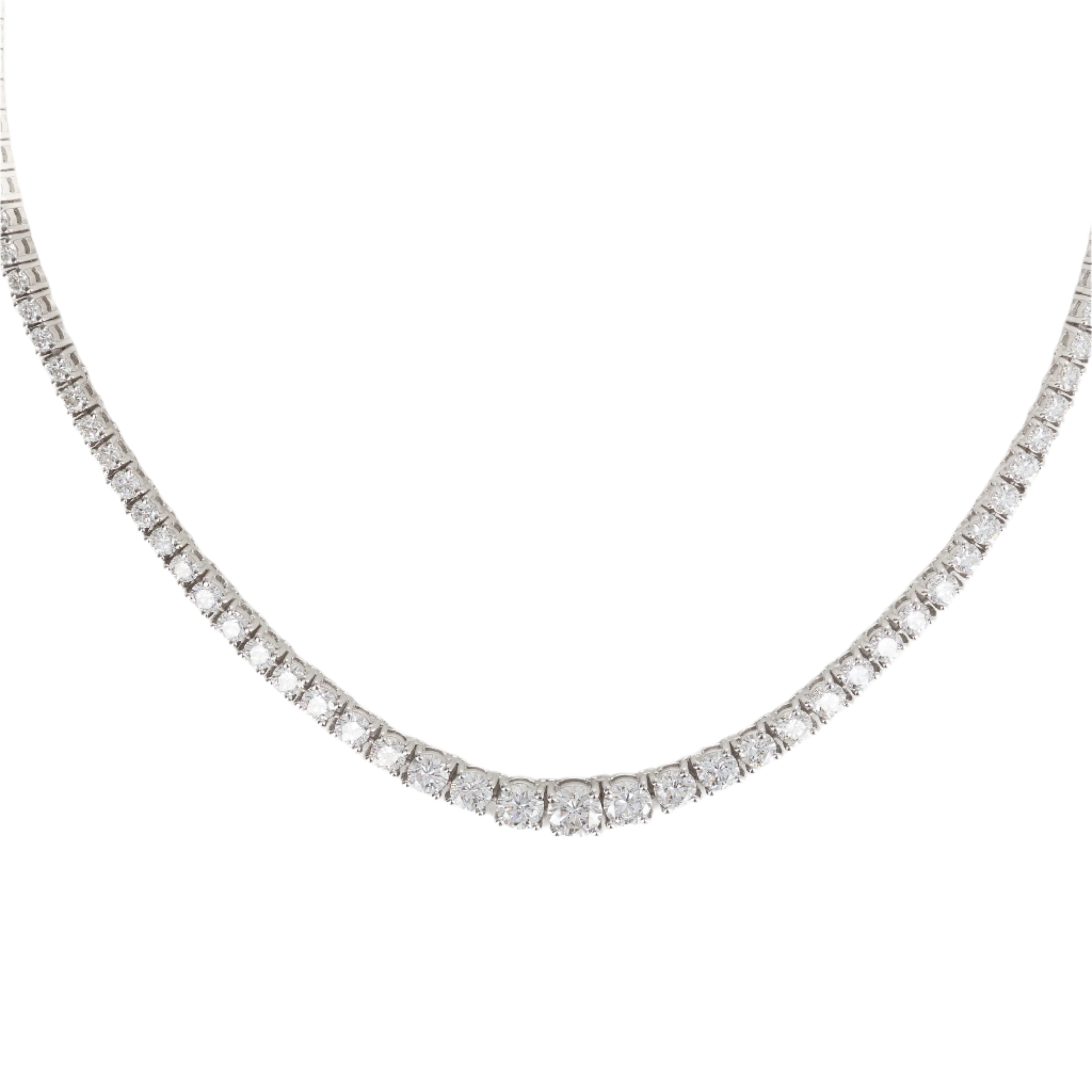 Platinum 11.26 Carat Round Diamond Graduated Riviera Tennis Necklace - Queen May