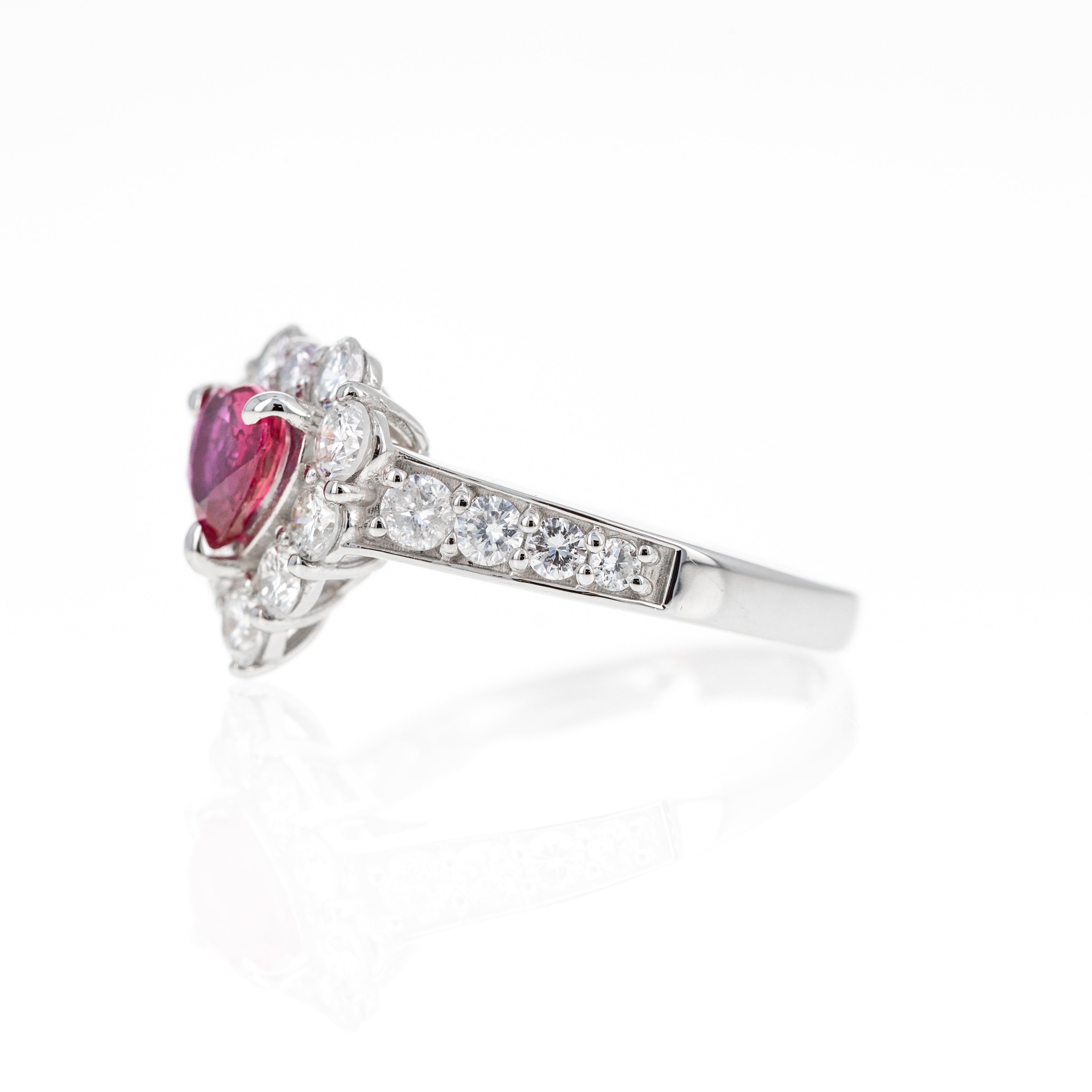 Platinum 0.78 Carat Heart Ruby Diamond Halo Ring - Queen May