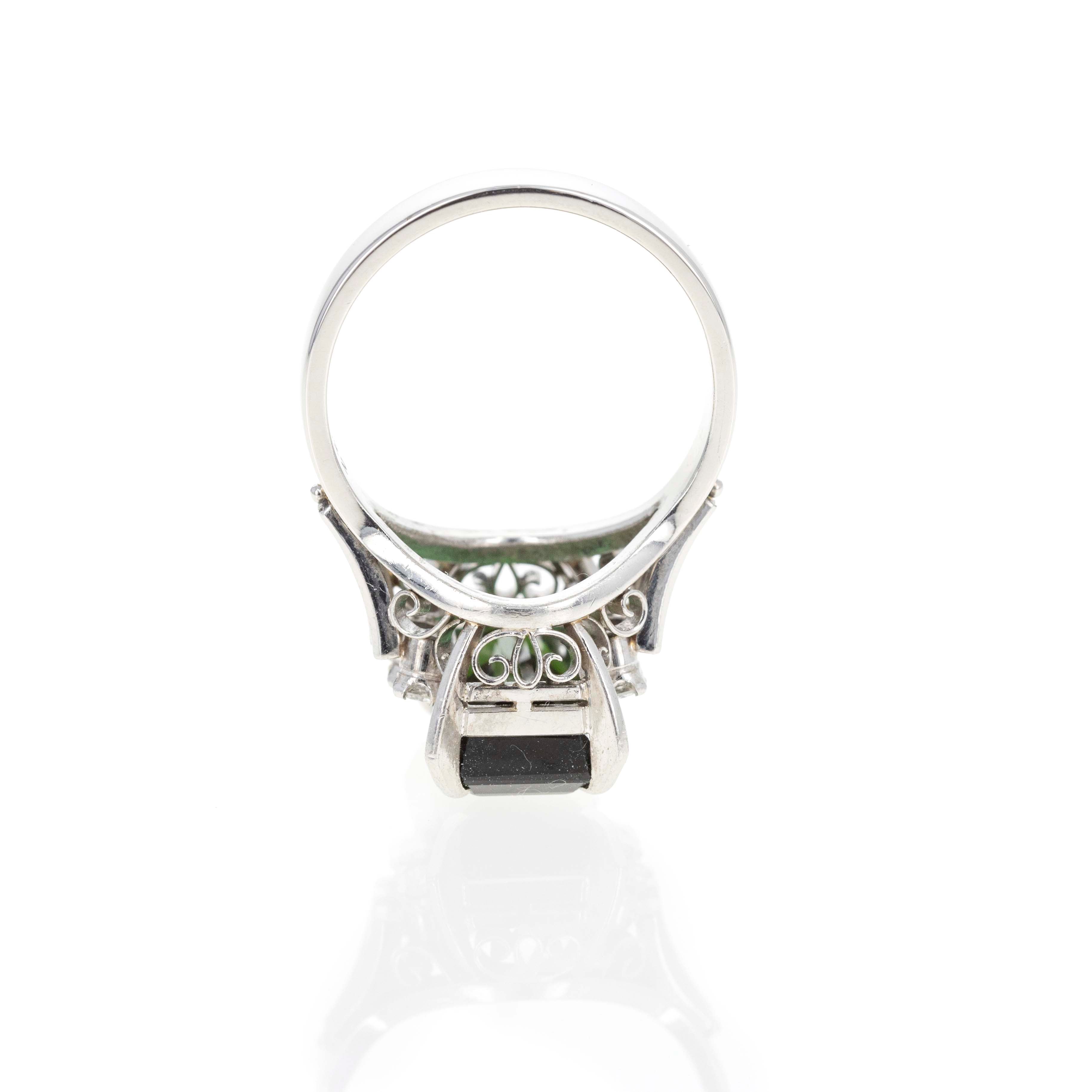 Platinum 4.45 Carat Green Tourmaline Diamond Ring - Queen May