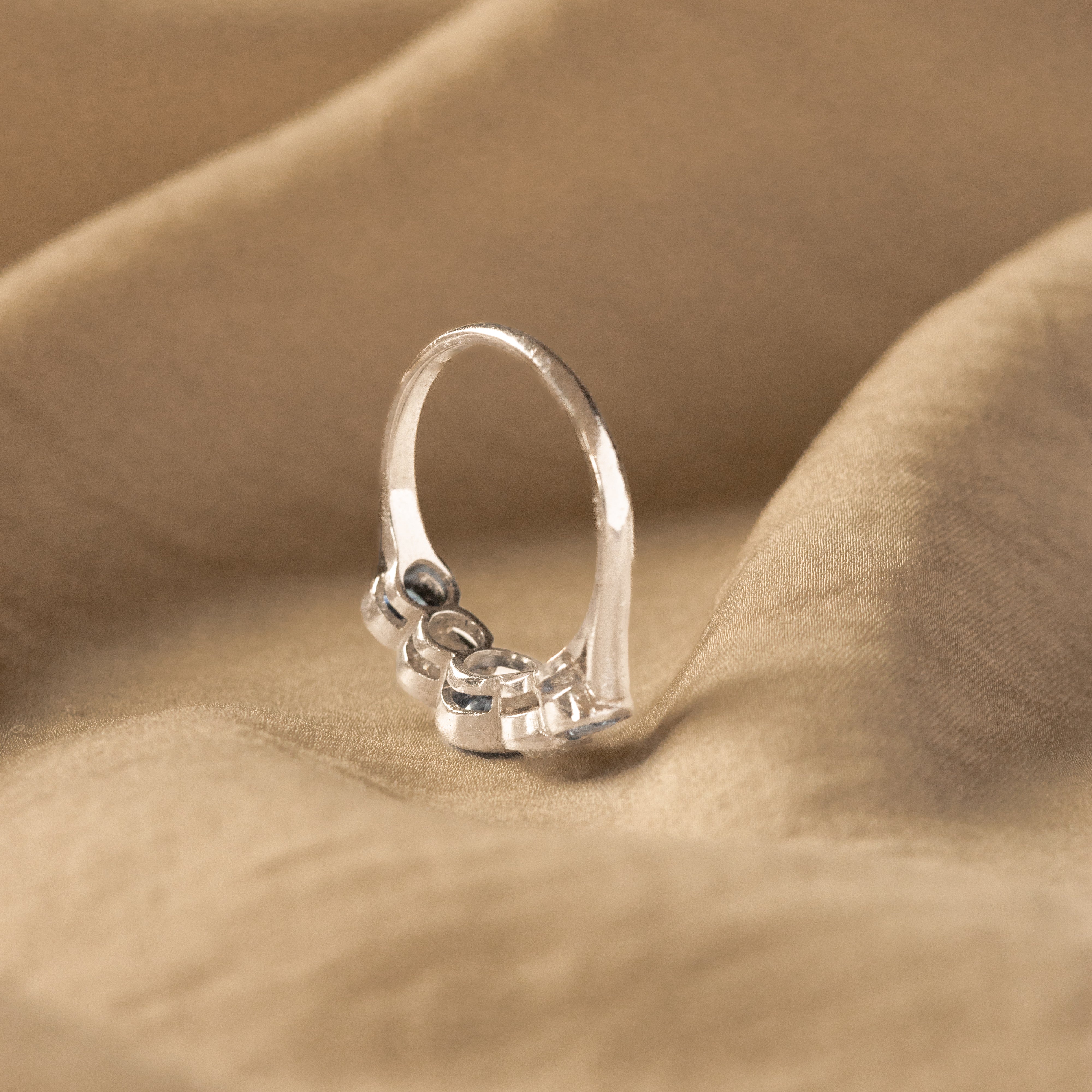 Art Deco Inspired Round Natural Sapphire Diamond Five Stone Bezel Ring - Queen May