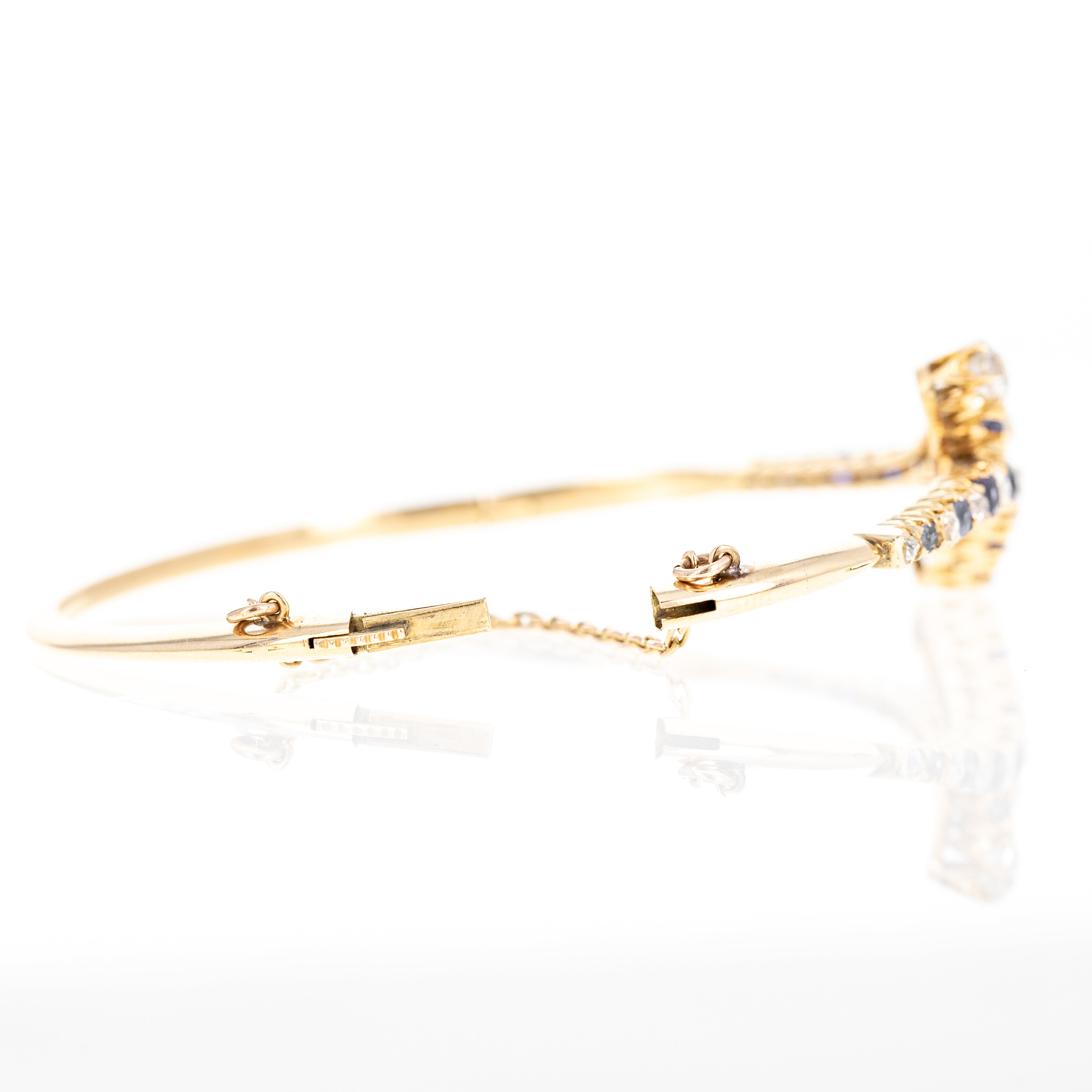 Victorian 14K Yellow Gold 2.5 Carat Old European Cut Diamond Sapphire Bangle - Queen May