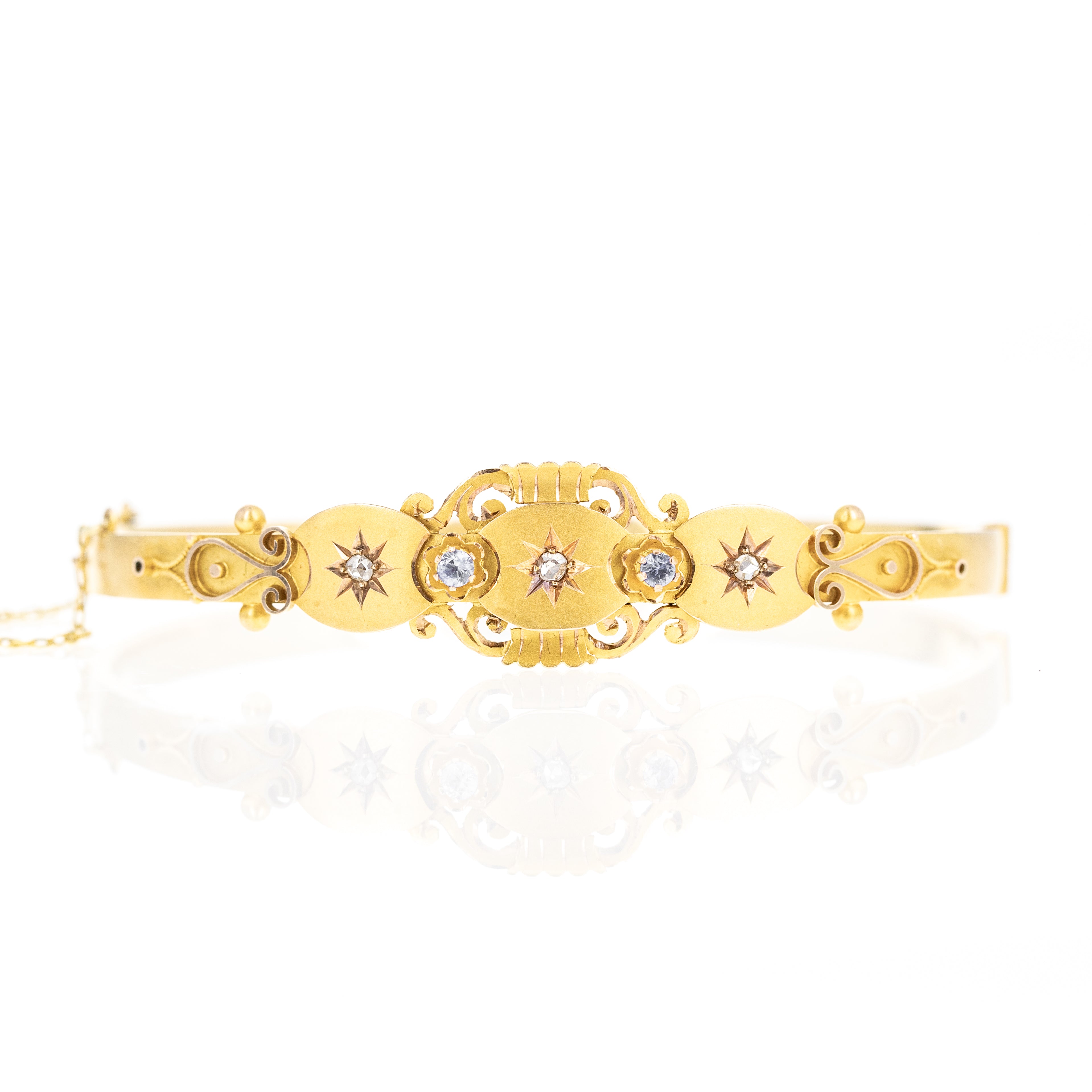 Victorian 9K Yellow Gold 0.10 Carat Sapphire Diamond Brushed Bracelet - Queen May