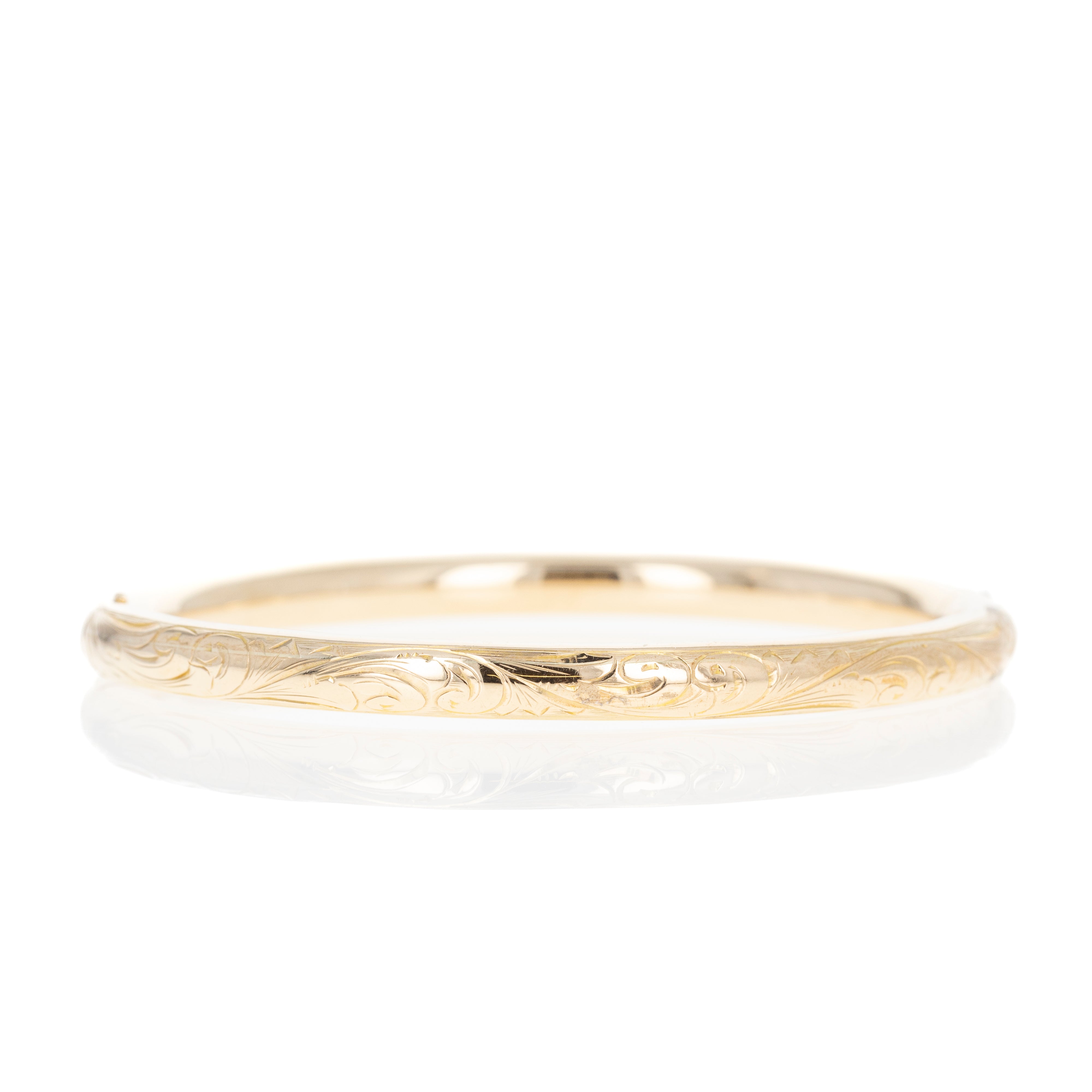 Victorian 10K Yellow Gold Acid Etched Engraved Filigree Bangle - Queen May