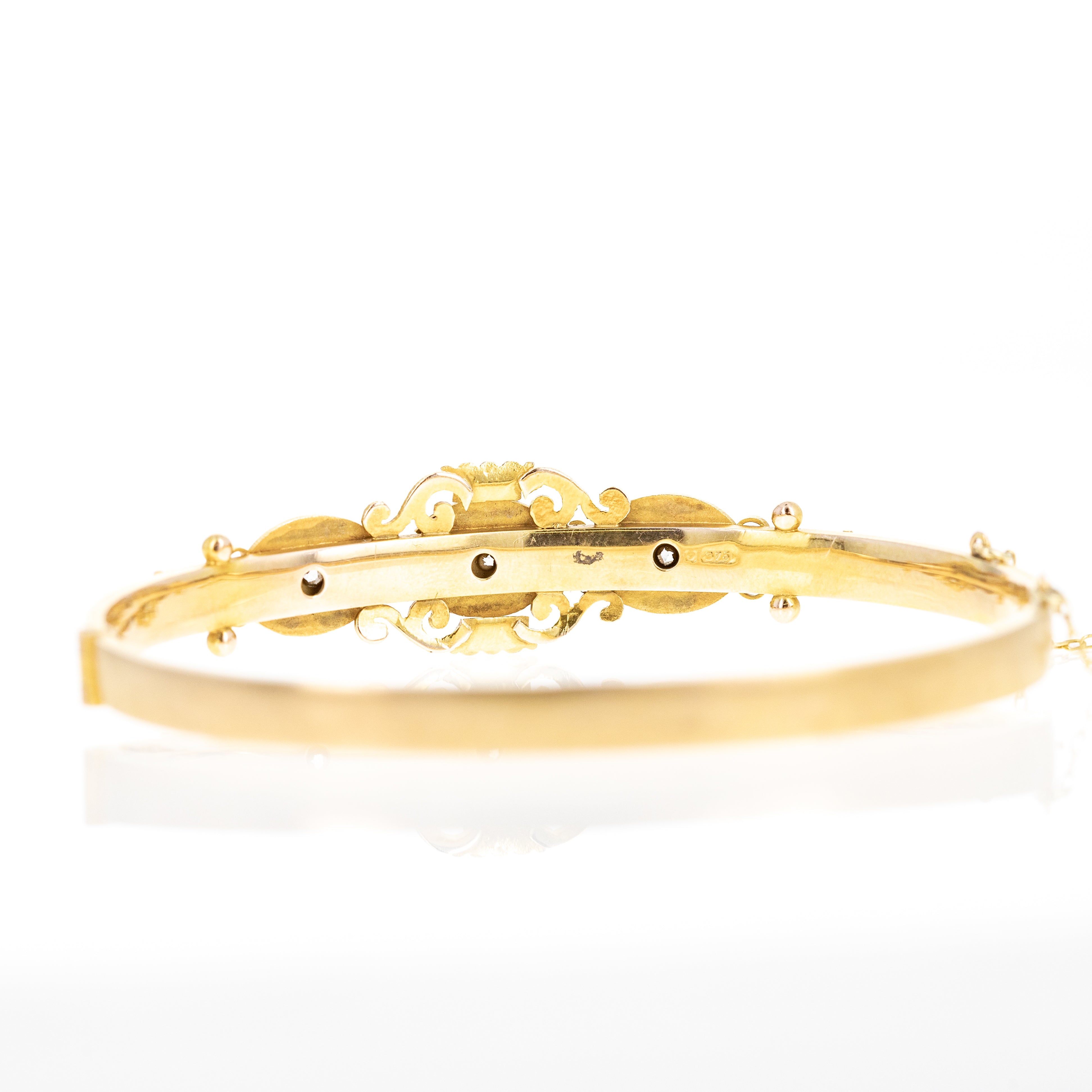 Victorian 9K Yellow Gold 0.10 Carat Sapphire Diamond Brushed Bracelet - Queen May